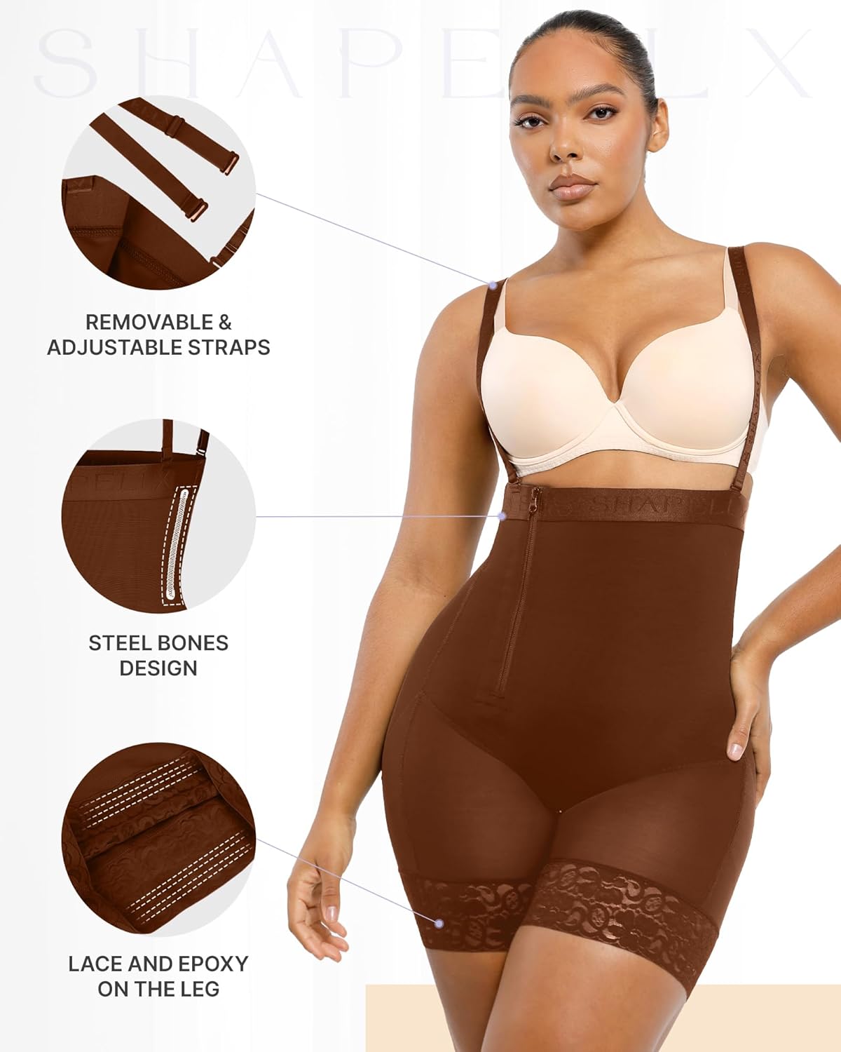 SHAPELLX Shapewear Tummy Control Fajas Colombianas Body Shaper for Women Butt Lift Bodysuit