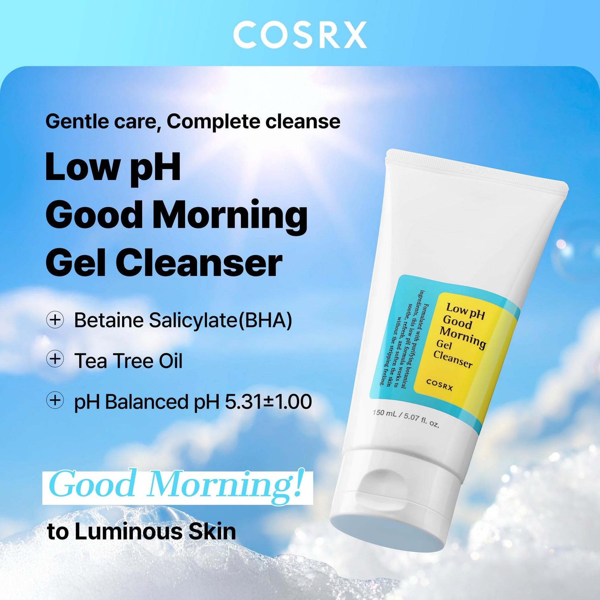 COSRX Low pH Good Morning Gel Cleanser 2 Pack, BHA Face Wash, 5.07 fl oz