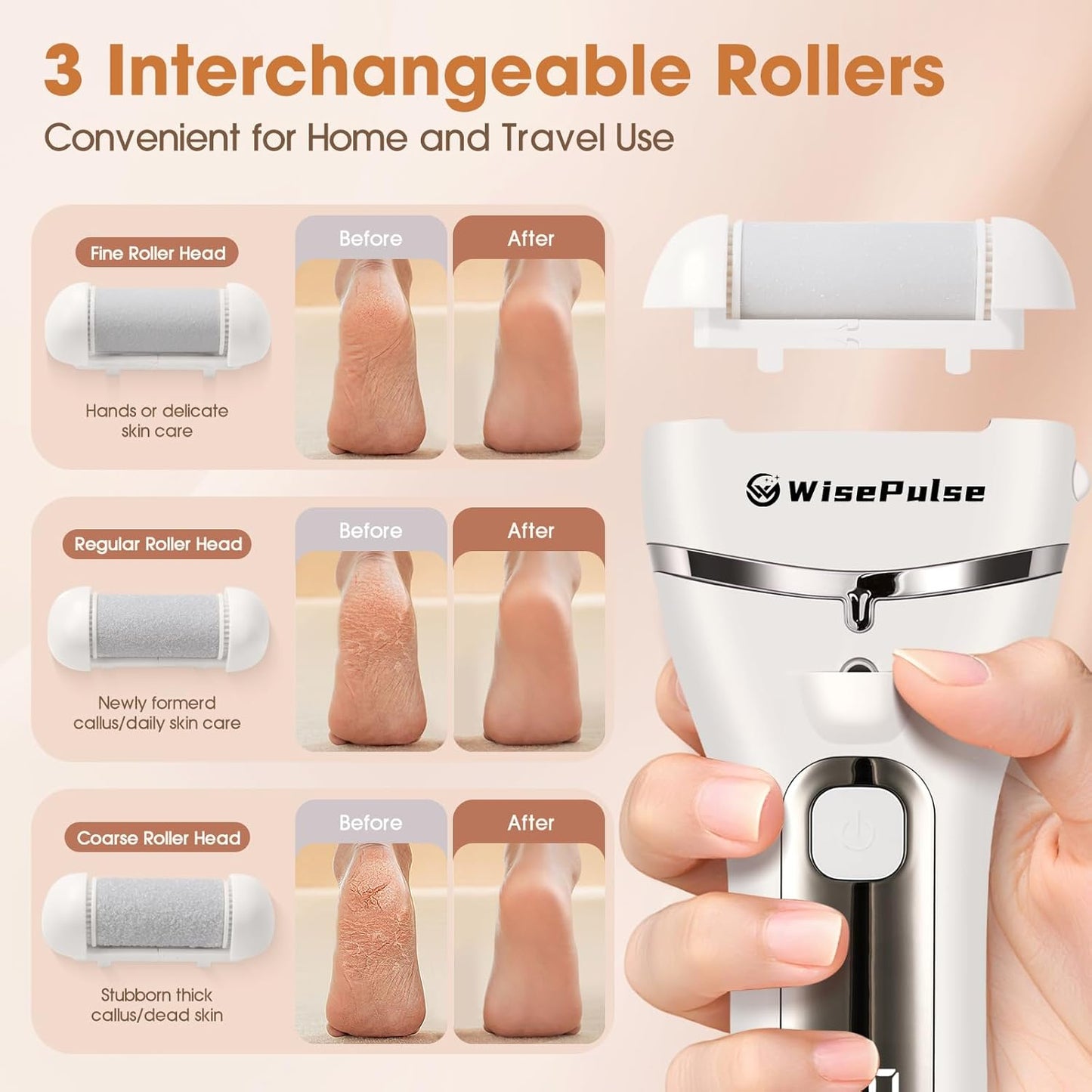 Electric Feet Callus Remover, Rechargeable Electronic Foot File Pedicure Tools, IPX6 Waterproof Electric Callus Remover for Feet with 3 Rollers, Professional Foot File for Dead, Hard, Cracked Skin