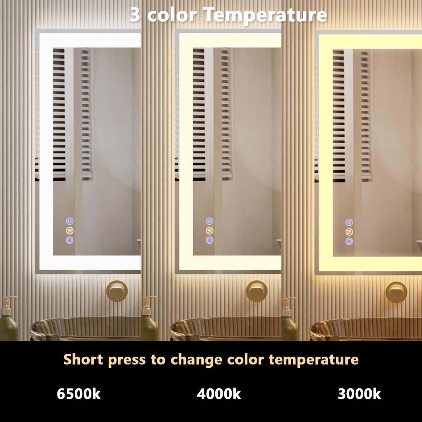 32"x 40" LED Bathroom Mirror, 3 Colors Vanity Mirror with Lights, Front and Backlit Bathroom Mirror with Lights, LED Smart Mirror for Wall, Tempered Glass, Anti-Fog, Stepless Dimmable, Memory(UL ETL)