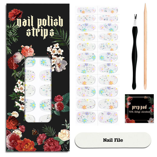 Nail Polish Strips - 22 Pcs Salon Quality Gel Nail Stickers - Long Lasting Wraps (Snow Has Fallen