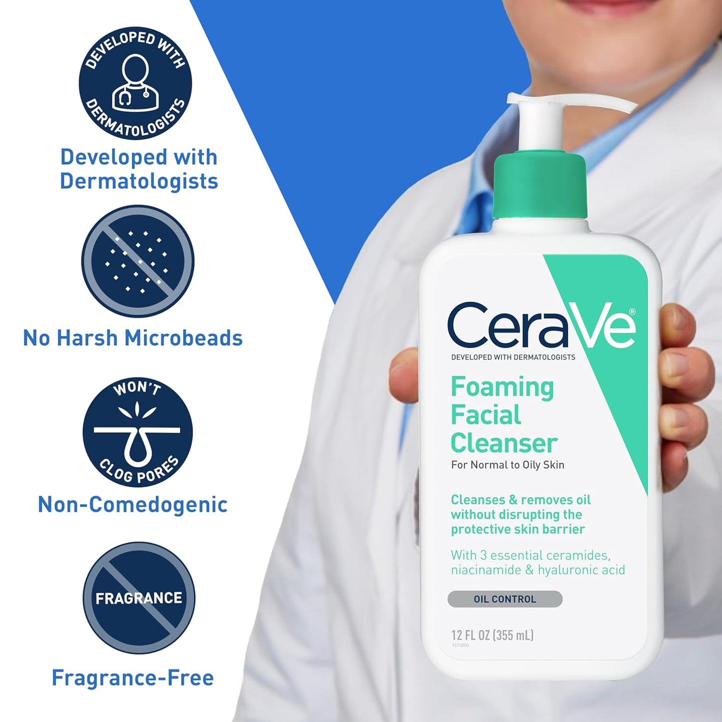 CeraVe Foaming Facial Cleanser, Daily Face Wash for Oily Skin, Hyaluronic Acid + Ceramides + Niacinamide, Fragrance Free & Paraben Free, Non-Drying Oil Control Face Wash, 16 Fluid Ounces