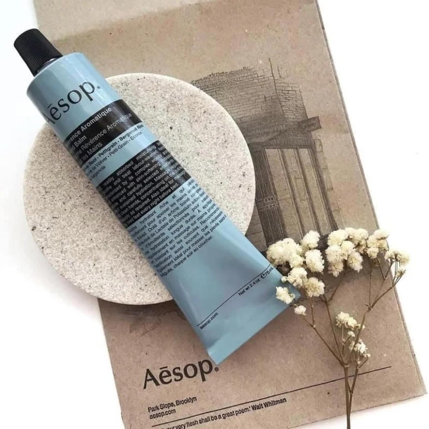 Aesop Reverence Aromatique Travel Size Hand Balm | Lotion that Gently Exfoliates Dry Hands + Nourishes with Macadamia Seed Oil and Shea Butter | 2.4 oz / 75 mL (Pack of 2)