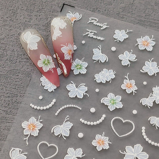 5D Embossed Flower Nail Stickers for Nail Art Floral Nail Art Stickers Self-Adhesive Nail Decals
