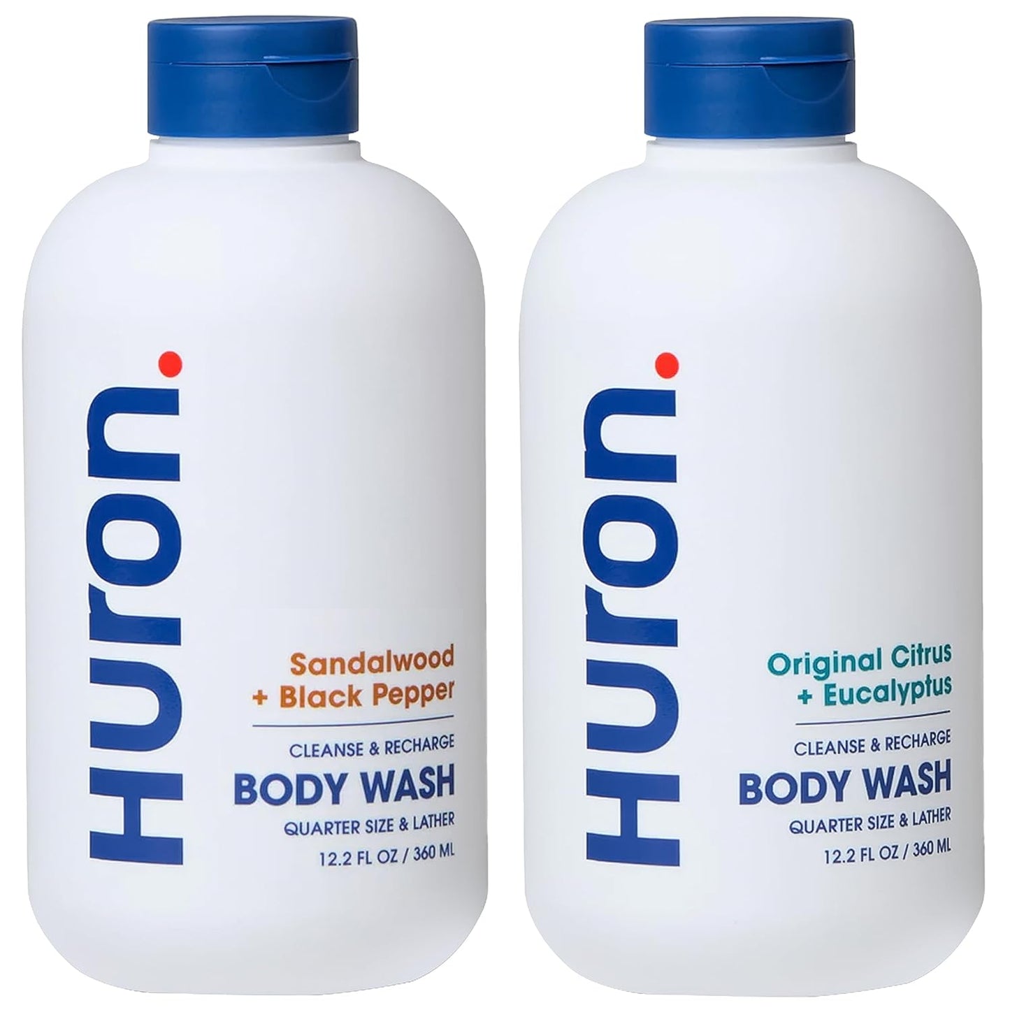 Huron Body Wash Scent Duo - Citrus + Eucalyptus & Sandalwood + Black Pepper Scents - Men’s Body Wash - Made With Coconut Oil, Vitamin E & Witch Hazel - Vegan, Cruelty-Free - 2 Pack, 12.2 fl oz