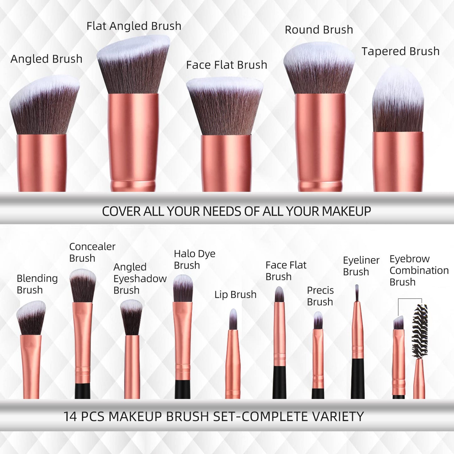 Makeup Brushes BS-MALL Premium Synthetic Foundation Powder Concealers Eye Shadows Makeup 14 Pcs