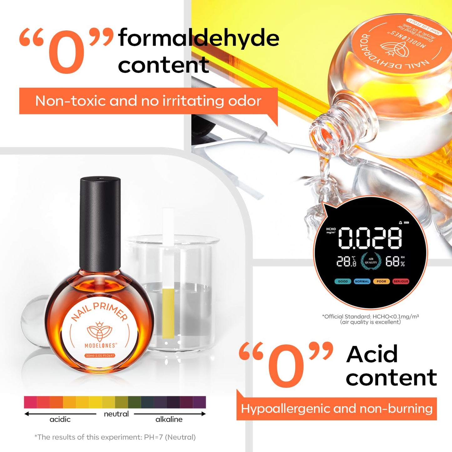 modelones 30 ml Nail Dehydrator and Primer, Acid Free Natural Prep Dehydrate & Bond Primer Kit, Hema-Free Acrylic Nail Supplies Top Coat