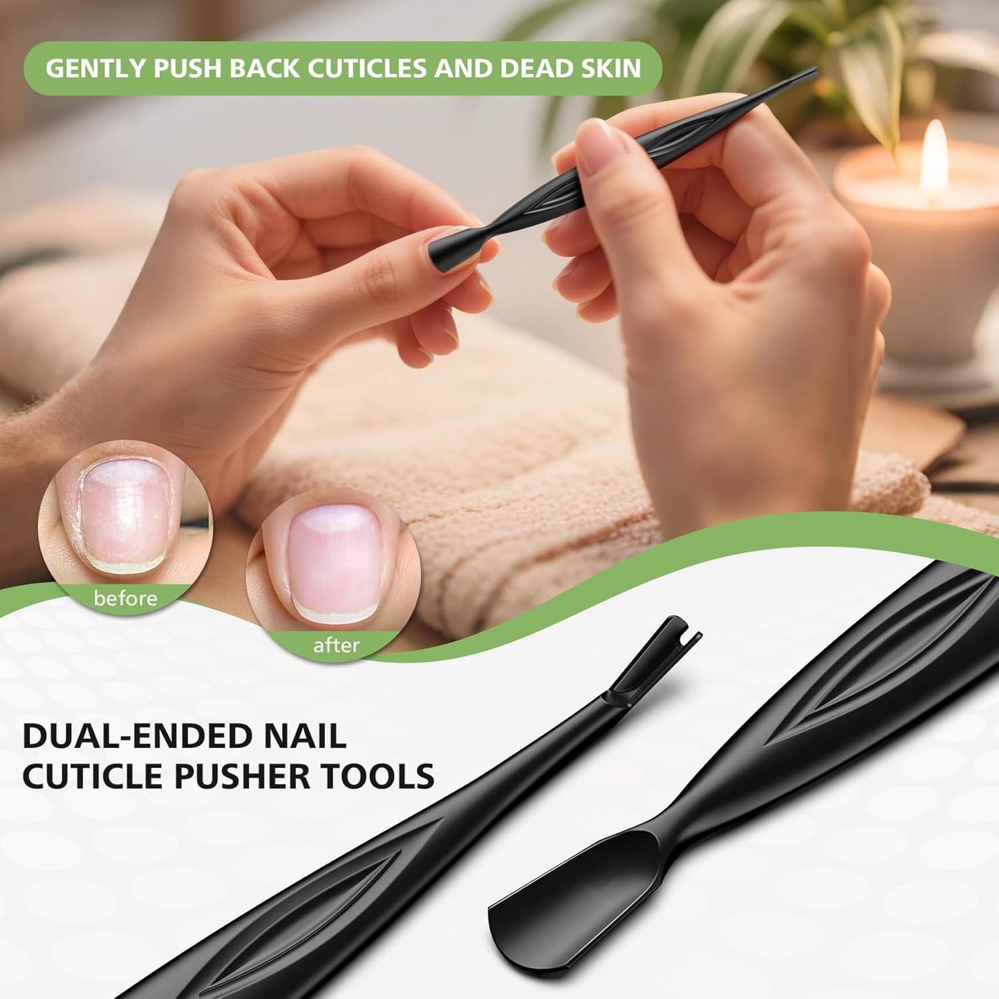 BALUCA 2-in-1 Cuticle Pusher & Trimmer with Fork – Professional Stainless Steel Nail Cuticle Remover Tool for Pain-Free Manicure & Pedicure – Durable Metal Cuticle Nippers and Scraper, Black