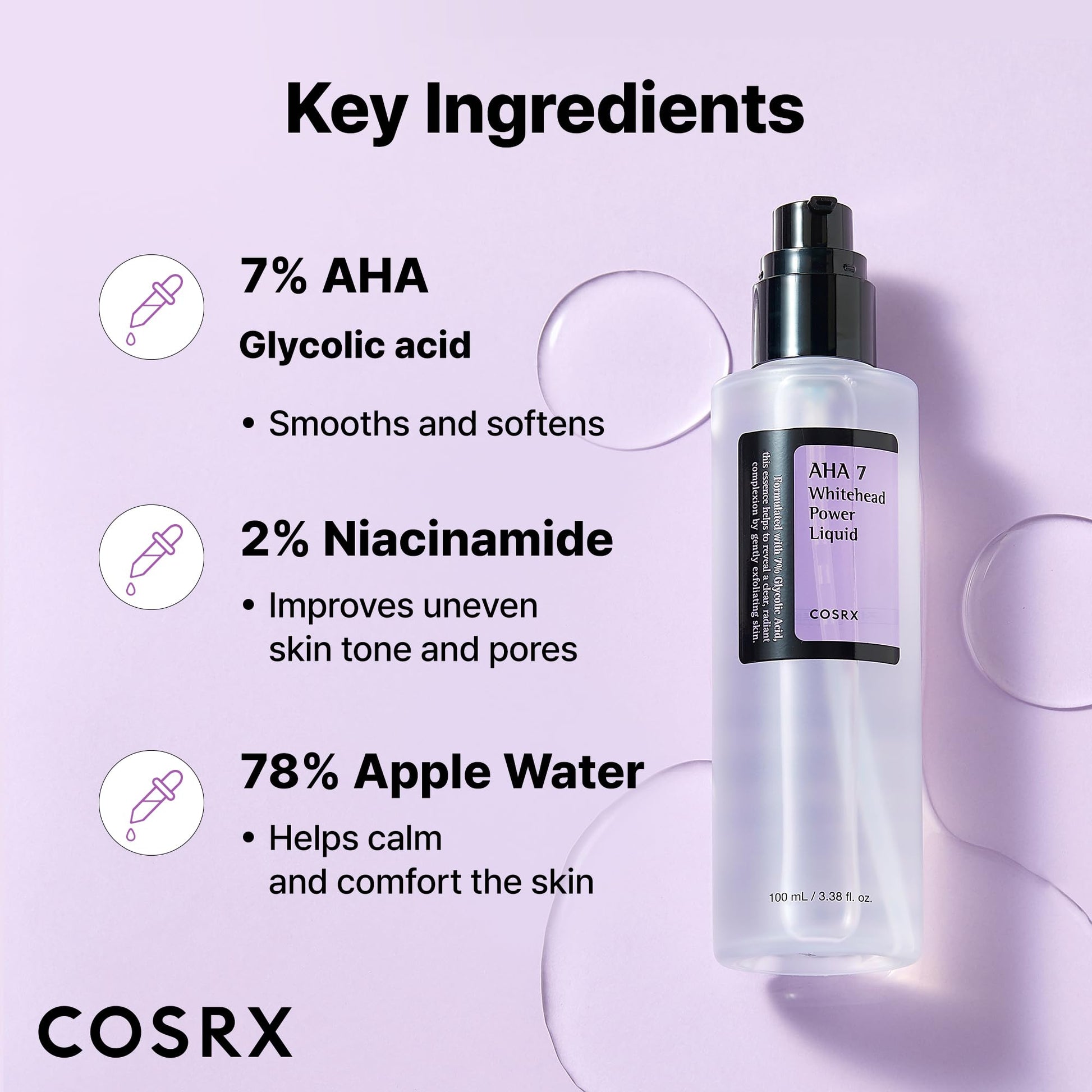 COSRX 7% Glycolic Acid Whitehead Removing AHA Exfoliant, 3.38 fl.oz