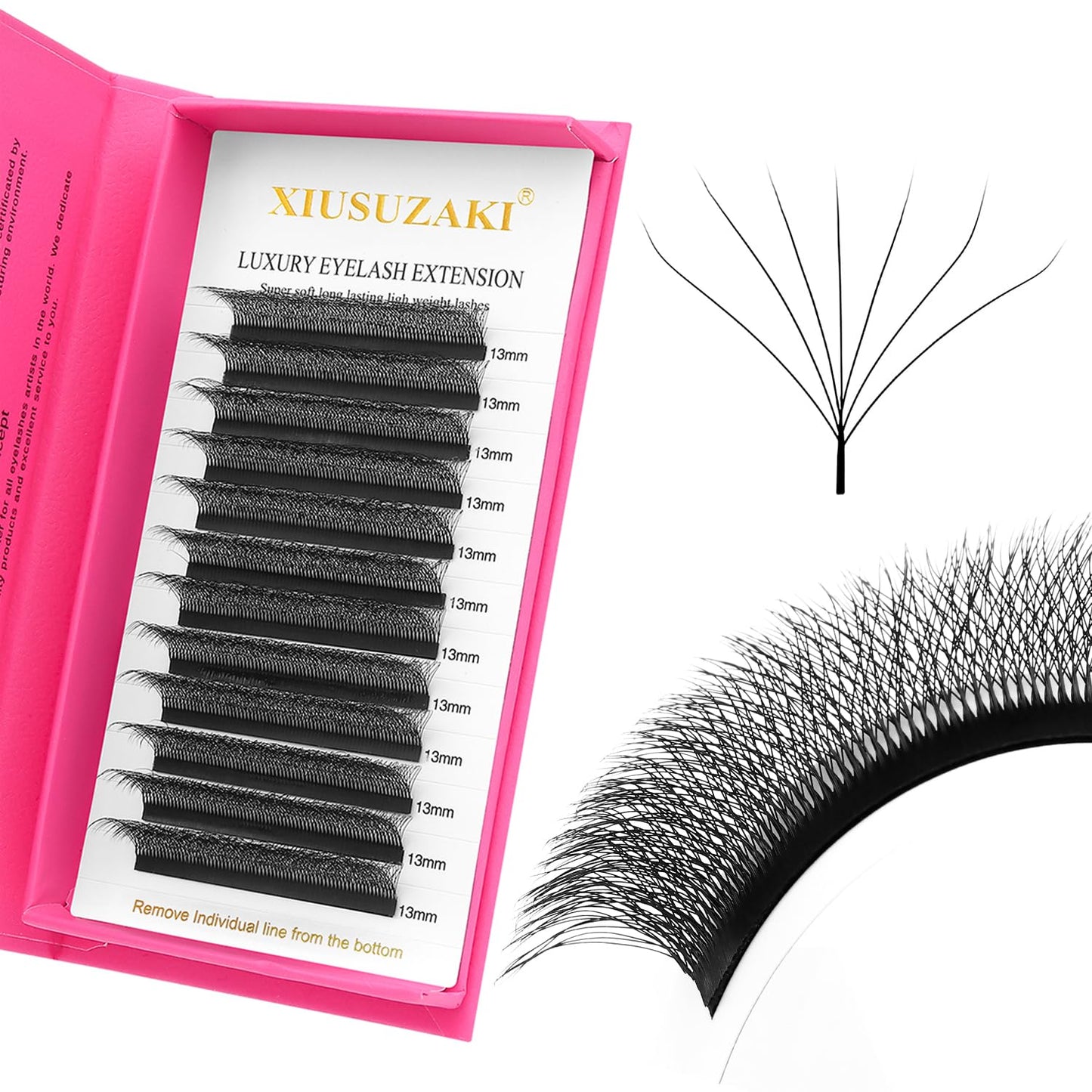 W Lash Extensions Supplies 7D Eyelash Extensions W Shape 0.07mm Thickness C Curl 13mm Premade Fans Easy Fan Lashes Volume Matte Black 12 Rows Crisscross Eye Lashes(W-7D-0.07-C,13mm)