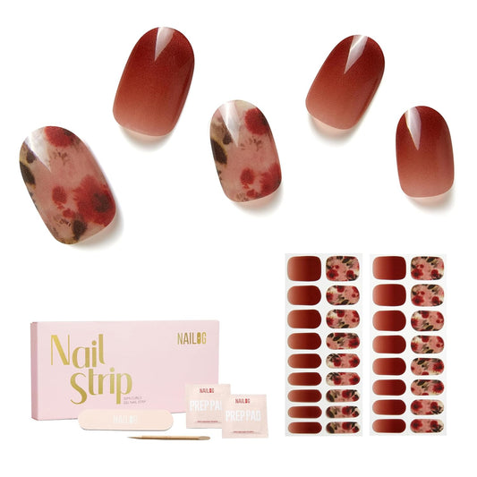 Semi Cured Gel Nail Strips - NAILOG 34 Pcs Gel Nail Stickers | Buy 2 Get 1 UV Light | Extra Long