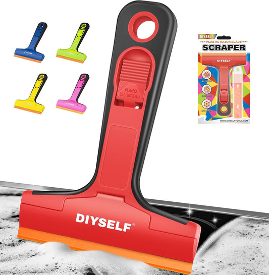 DIYSELF-Razor-Blade-Scraper, 1 Pack Razor Blade Scraper, Extra 5 PCS Orange Plastic Blades, Razor
