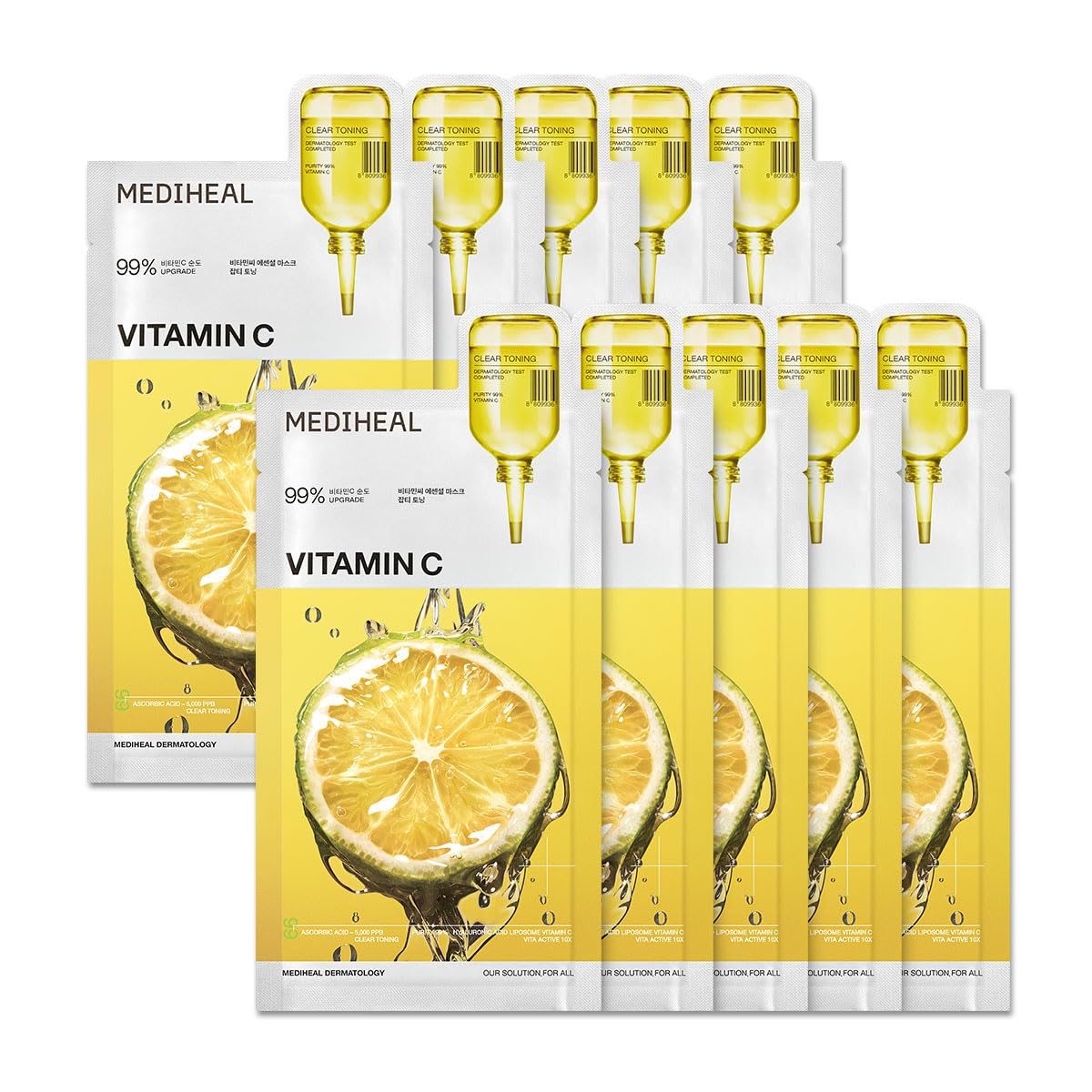 MEDIHEAL Vitamin C Essential Face Sheet Mask, Skin Toning (10ea)