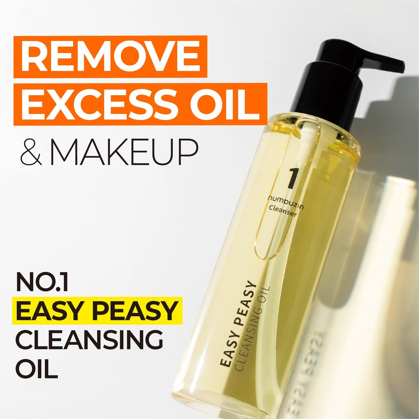 numbuzin No.1 Easy Peasy Cleansing Oil, Lightweight Makeup Remover & Facial Cleanser, Waterproof