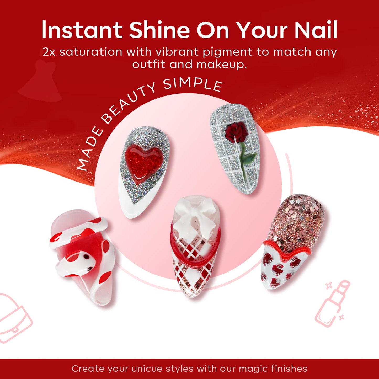 modelones Red Gel Nail Polish Set 6 Colors, 2025 Fall Winter White Glitter Sparkle Bright Burgundy Dark Rose Champagne Silver Candy Cane Nail Polish Kit Soak Off Nail Art Salon DIY Gift Women