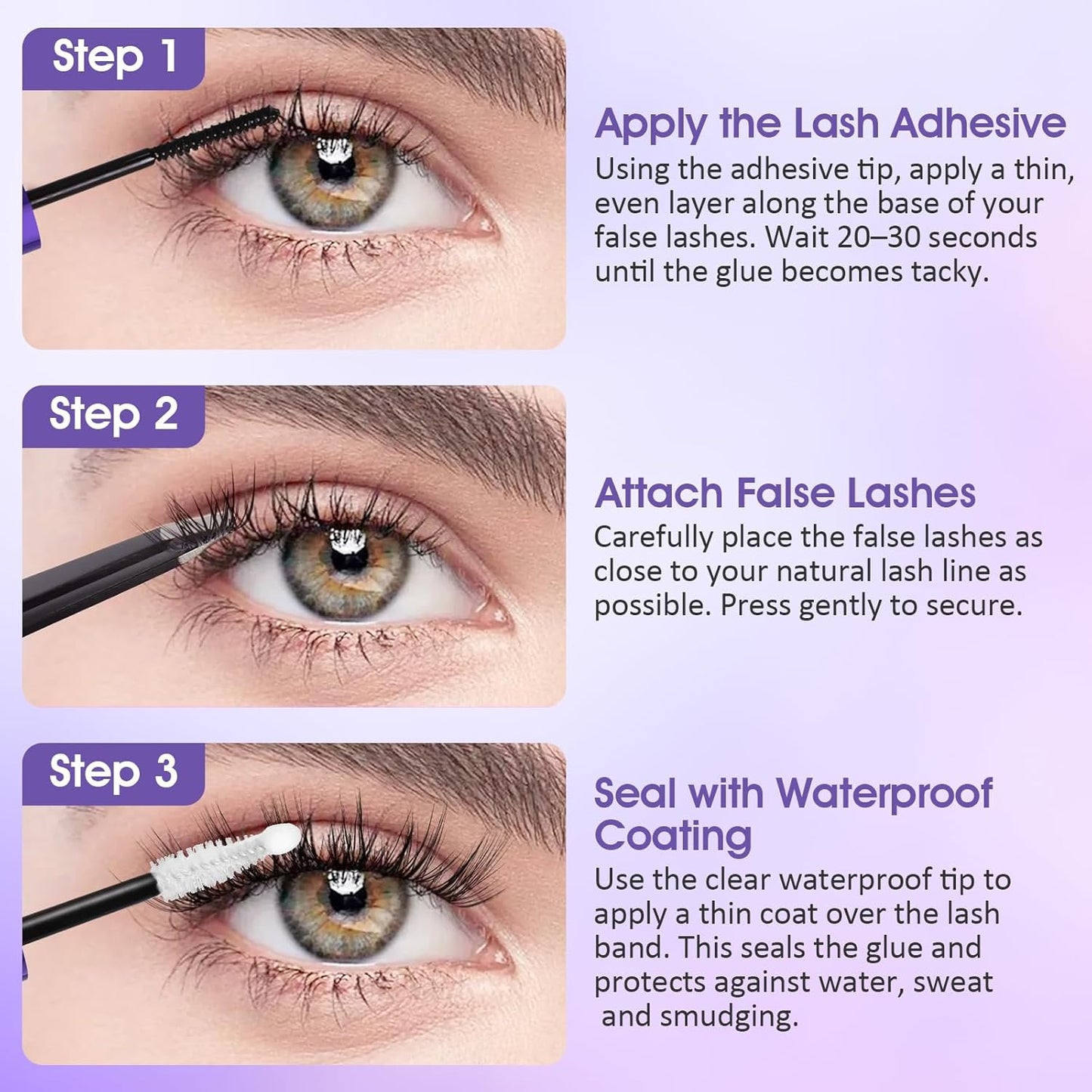 Eyelash Glue and Lash Bond & Seal, 72H Waterproof Cluster Lash Glue for Eyelash Extensions, Long-Lasting & Non-Irritating, 2-in-1 Bond and Seal for Lash Clusters