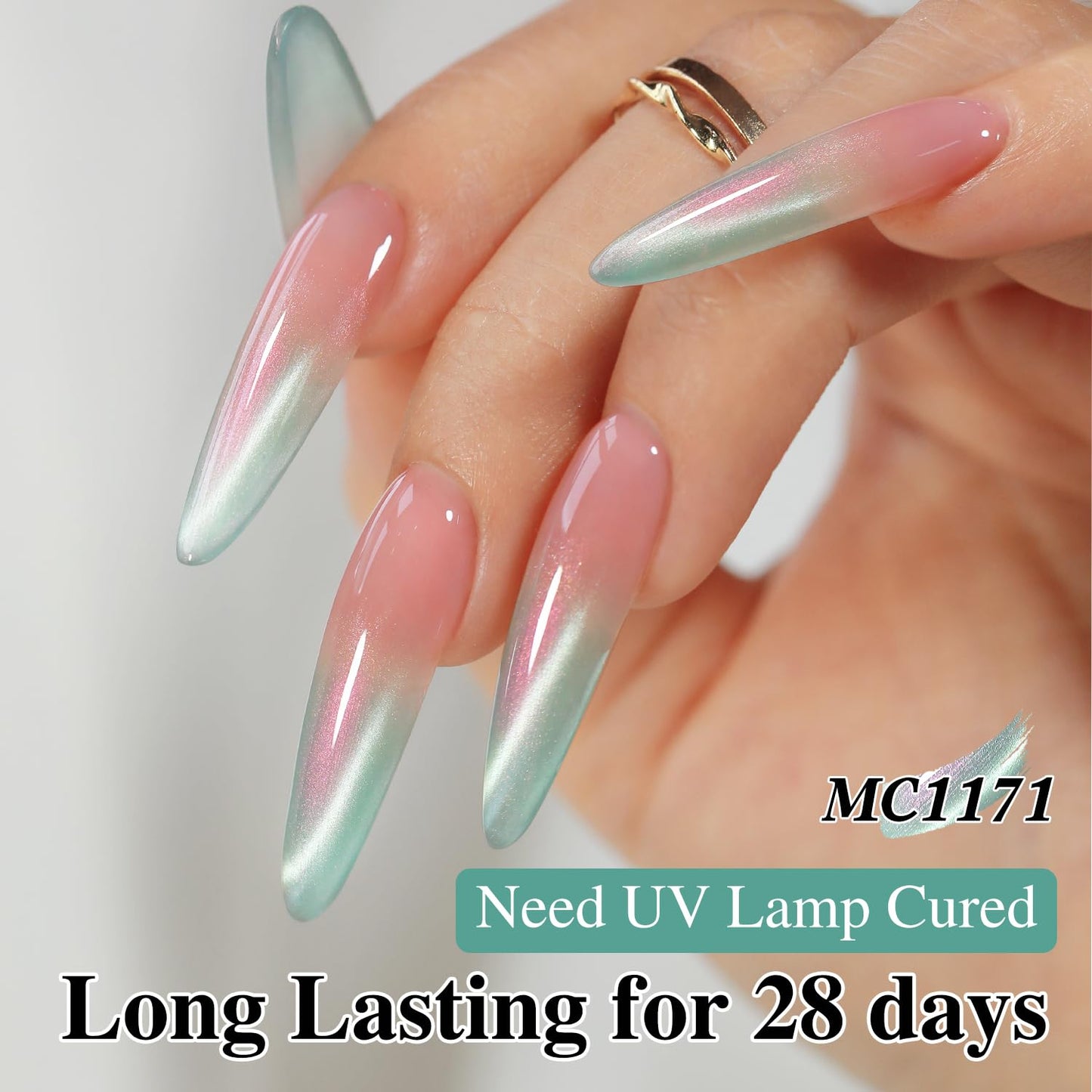 Double Rhythm 0.5 Oz Cat Eye Gel Polish with Magnet Same Color Same Bottle Holographic Glitter Shimmer Translucent Color Salon 15 ML Magnetic Nail Art (Mermaid Green-MC1171)