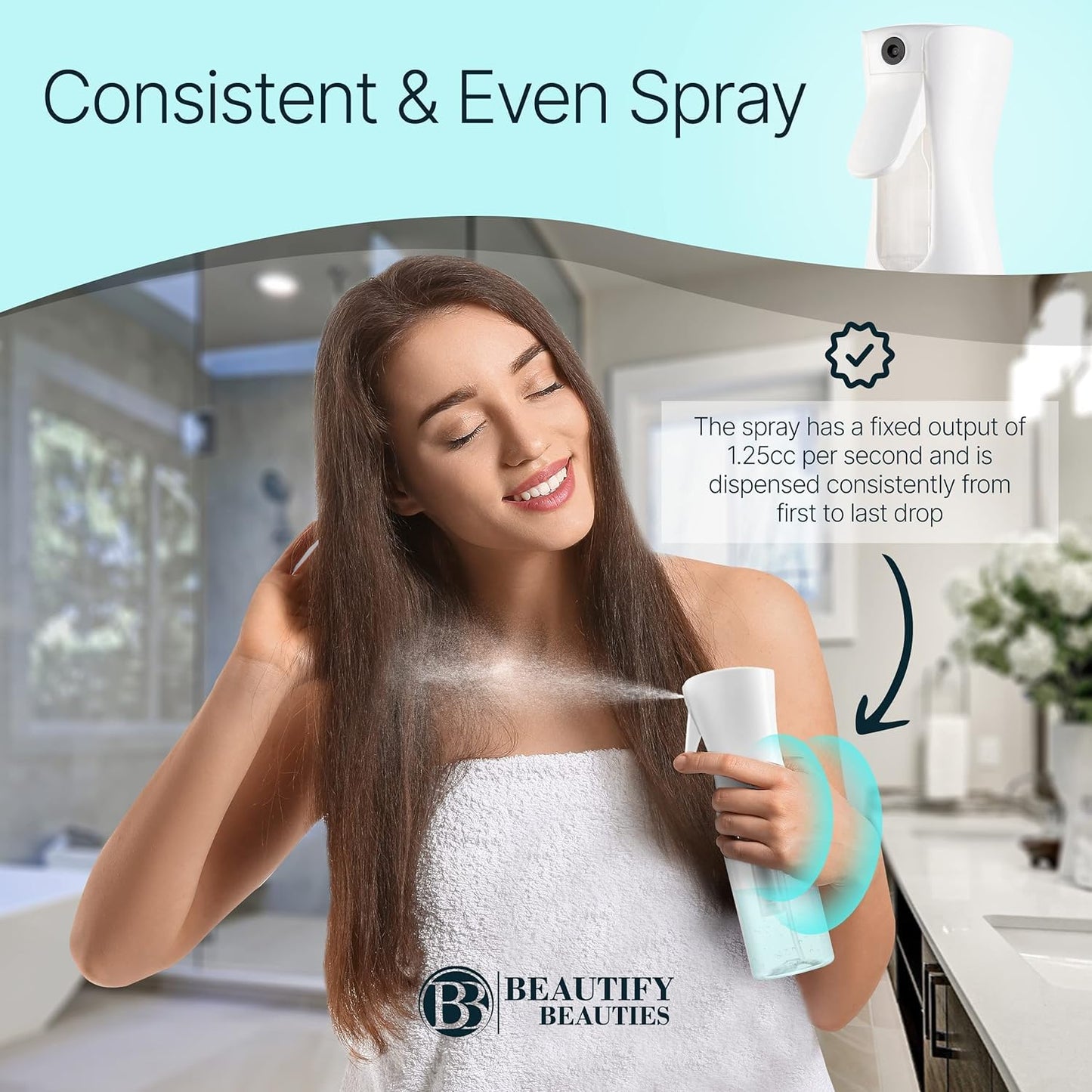 BeautifyBeauties Spray Bottle For Hair – Continuous Mister Spray Bottle for Hairstyling (White