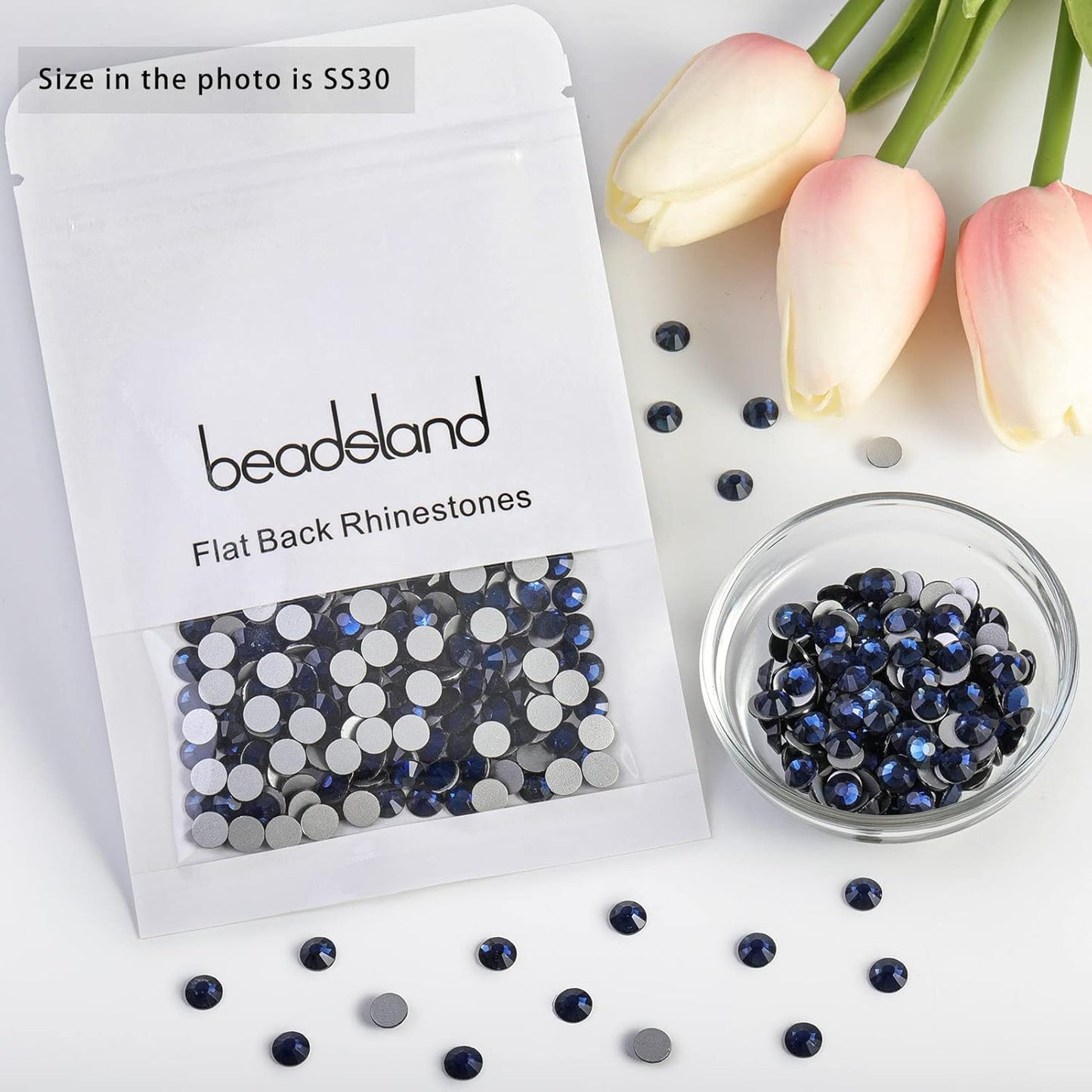 beadsland Flat Back Crystal Rhinestones Round Gems for Nail Art and Craft Glue Fix,Montana (6.4-6.6mm) SS30/288pcs