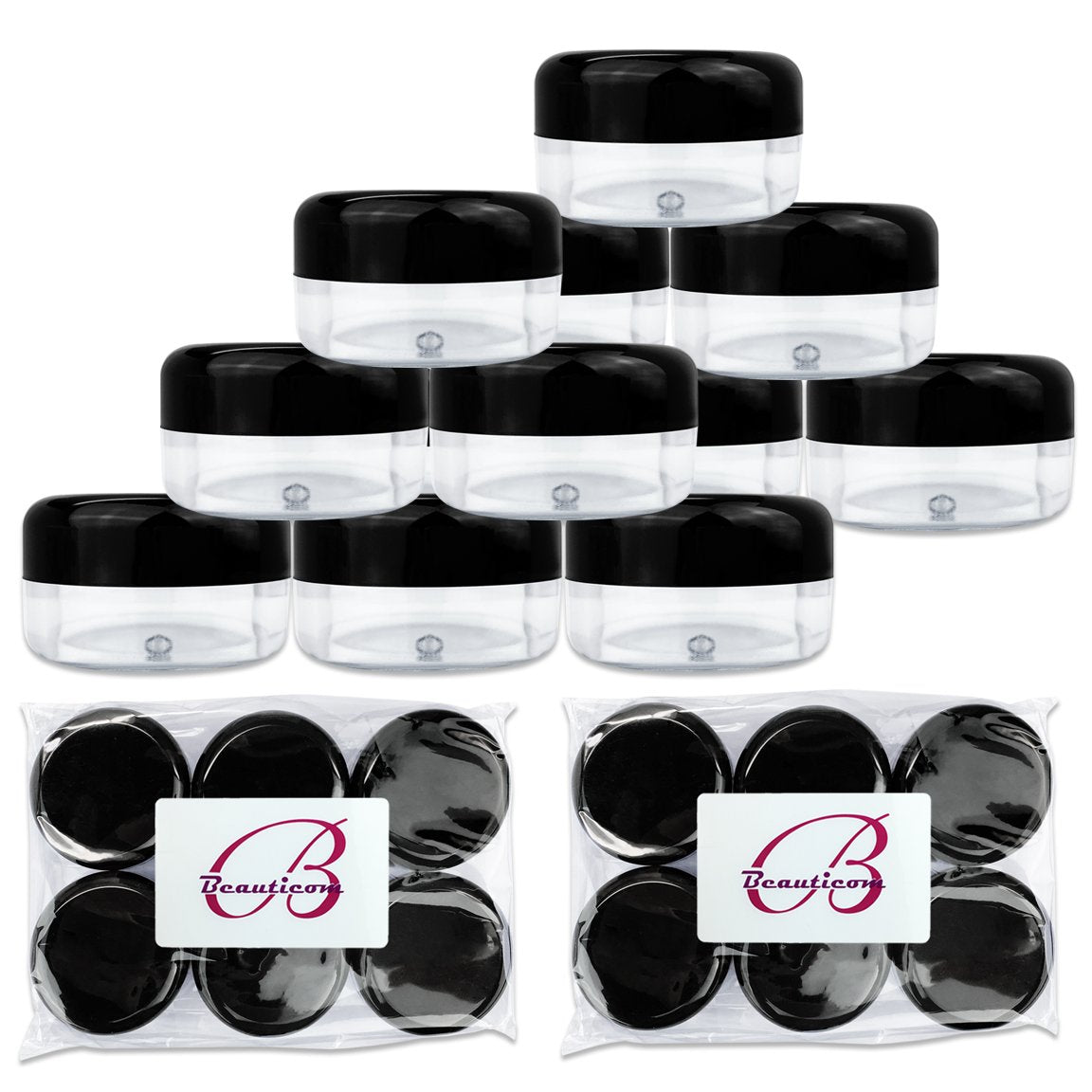 (Quantity: 12 Pieces) Beauticom 15G/15ML (0.5oz) Clear Round Jar with Black Lids for Cosmetics