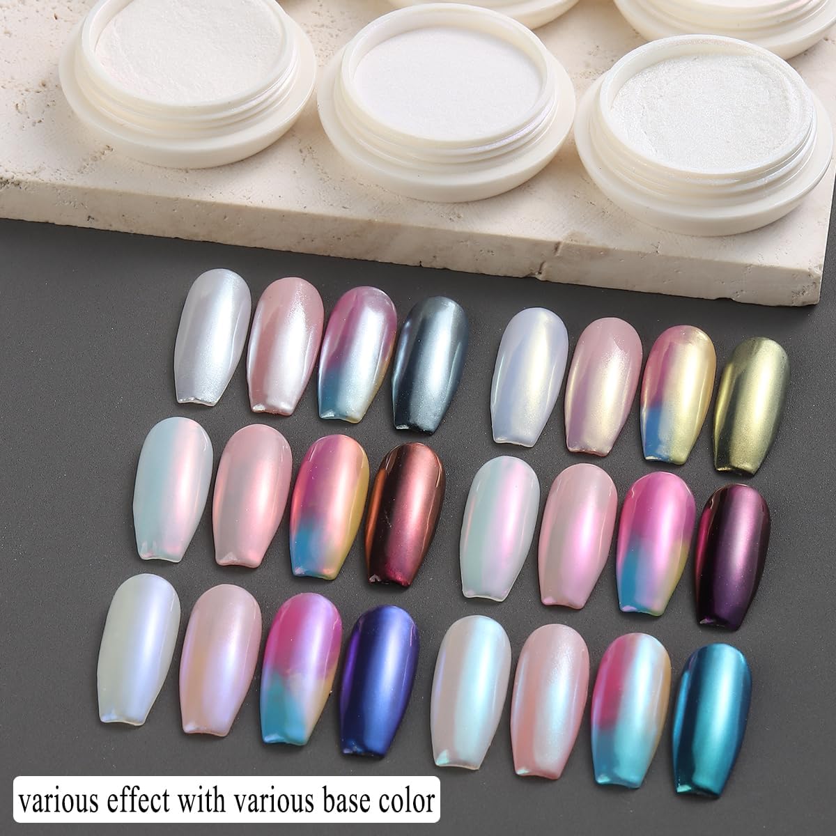 White Chrome Nail Powder - 6 Colors Pearl Chrome for Nails, Mirror Effect Metallic Rubbing Pigment Dust, Glazed Donut Nail Art Pearlescent Glitter Manicure Decor