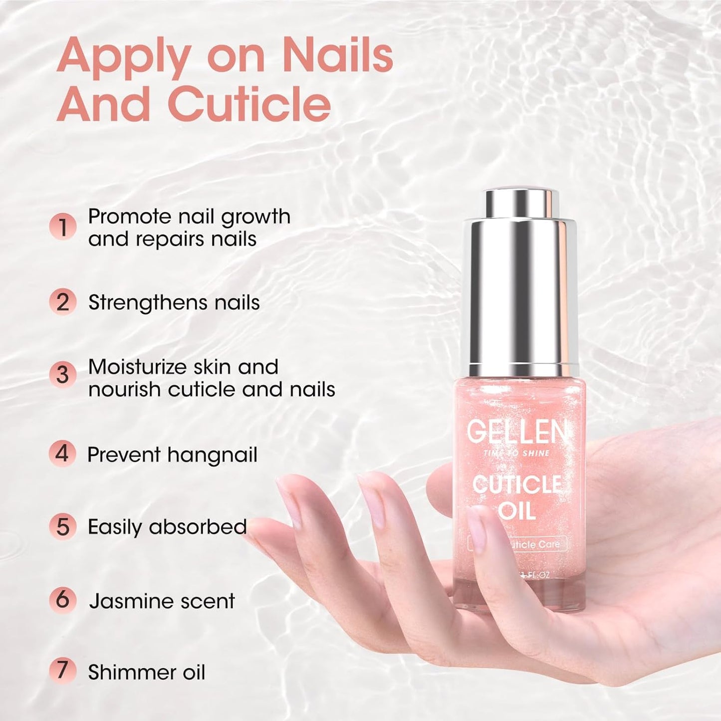 Gellen Nail Cuticle Oil for Growth and Strength, Vitamin E Fingernail Nourishing Oil for Hydrating, Moisturizing, Strengthening, Repairing, Nail and Skin Care Product for Men Women, Jasmine Scent