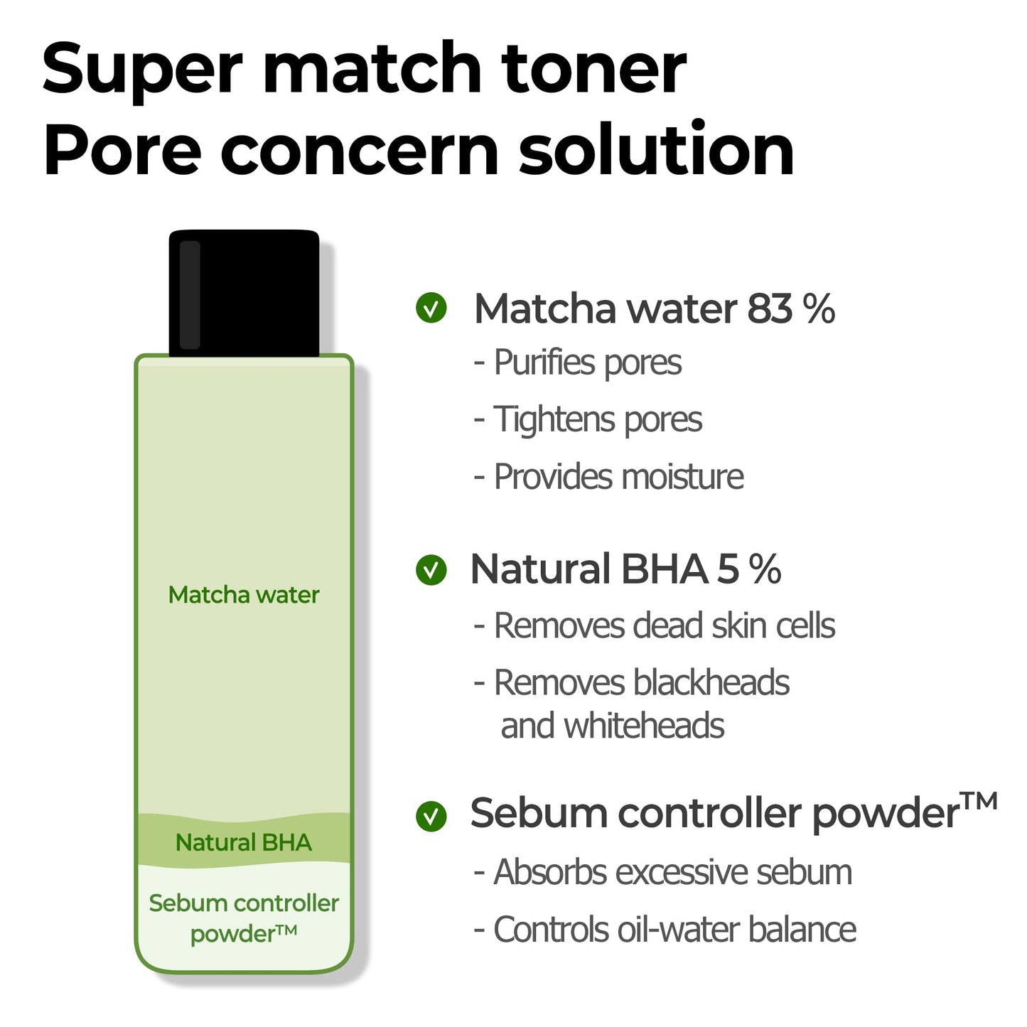 SOME BY MI Super Matcha Pore Tightening Toner - 5.07Oz, 150ml - Made from Matcha Extracts for