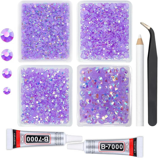 Light Purple AB Resin Rhinestones w B7000 Jewelry Glue for Bedazzling Crafting 3mm 4mm 5mm 6mm