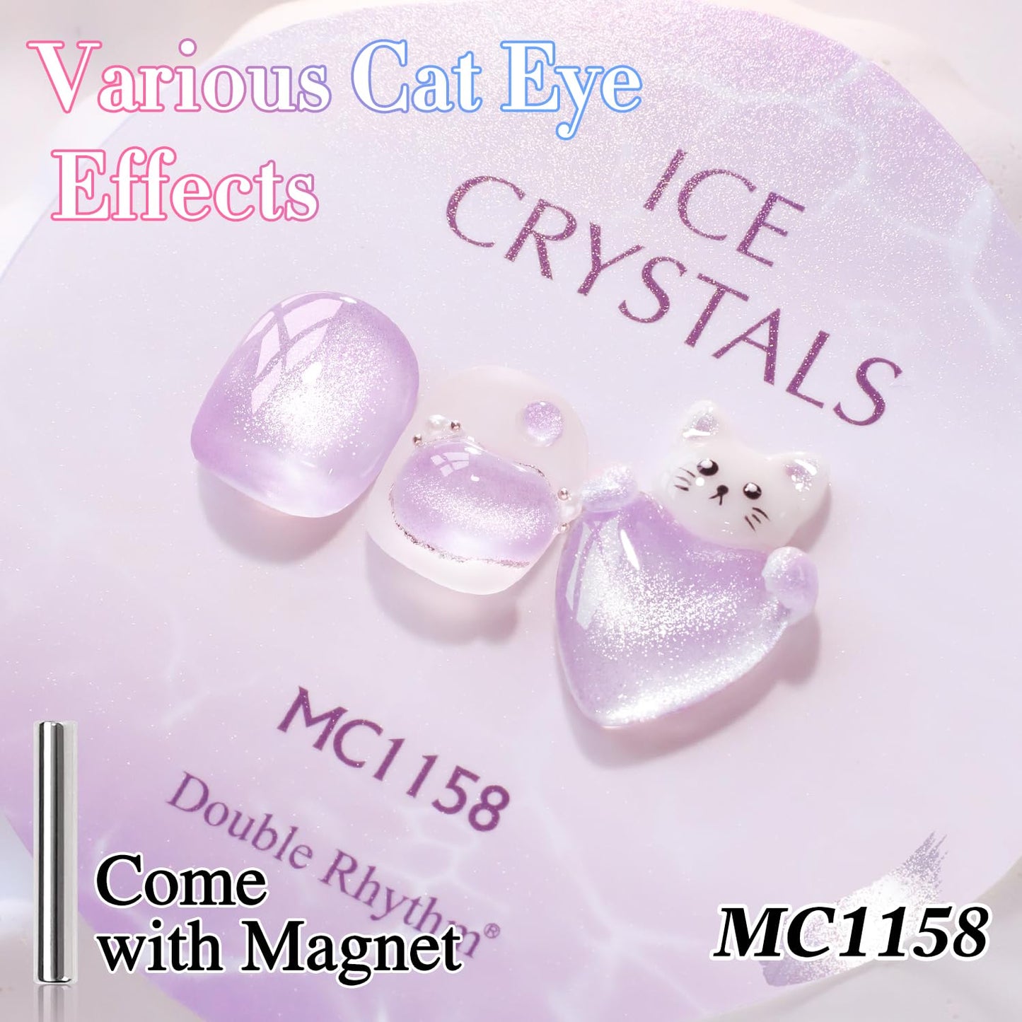 Double Rhythm 0.5 Oz Cat Eye Gel Polish with Magnet Same Color Same Bottle Holographic Glitter Shimmer Translucent Color Salon 15 ML Magnetic Nail Art (Purple-MC1158)