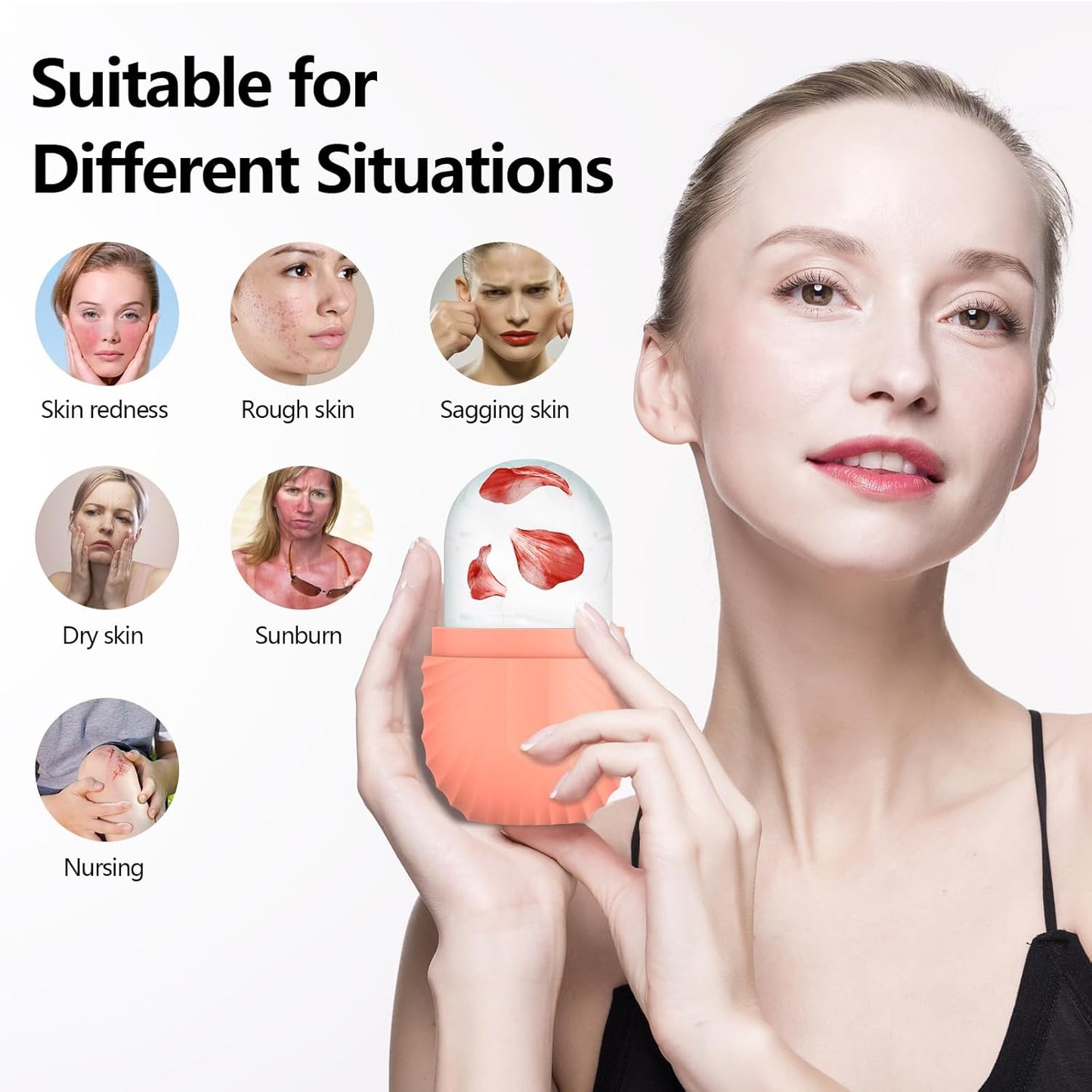 Ice Roller for Face and Eye, Silicone Ice Facial Roller Ice Holder, Face Ice Mold Skin Care, Face Icers Reusable Ice Cube Roller for Shrink Pores Anti Wrinkle Reduce Puffiness, Pink