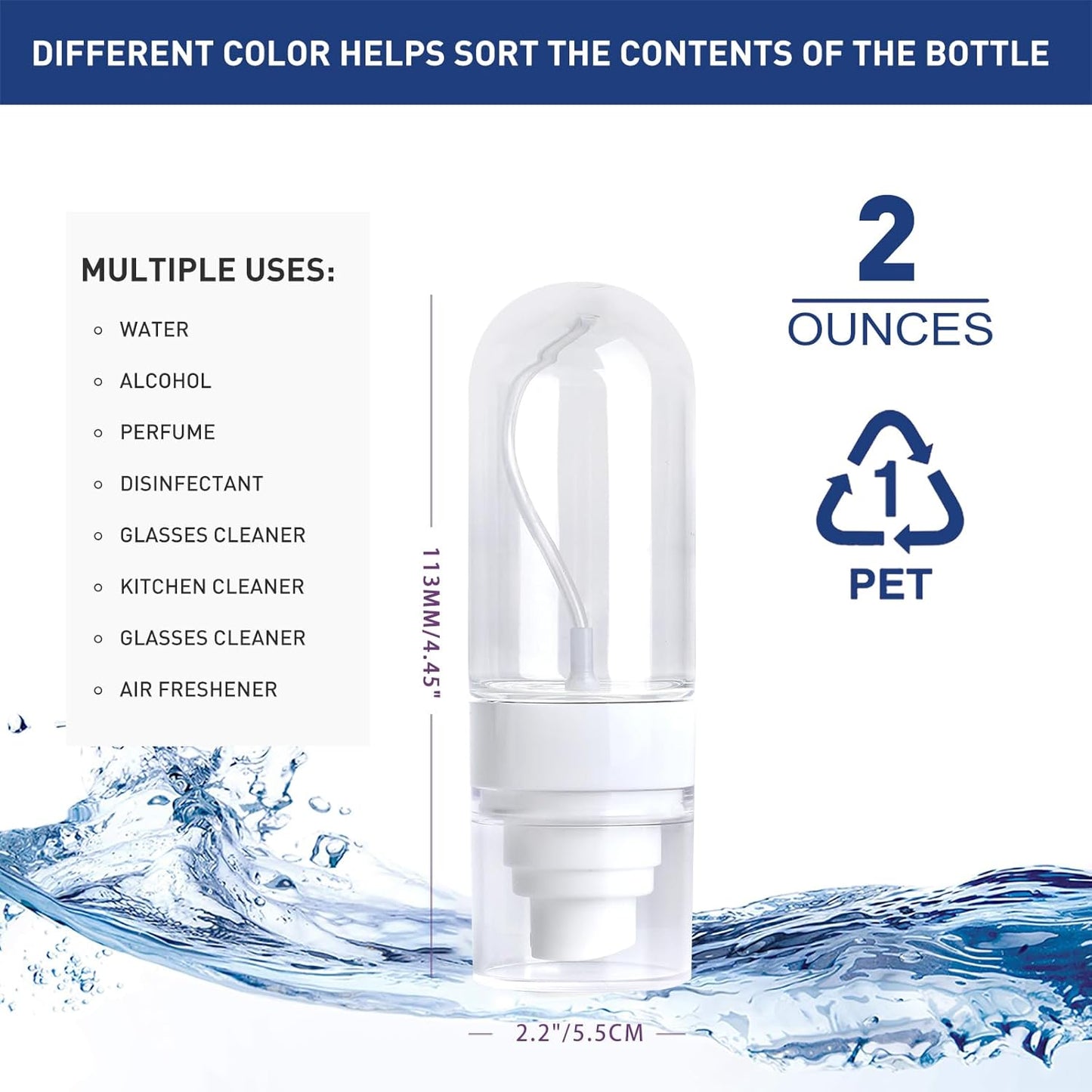 TANSHINE Small Spray Bottles Travel Size 2oz/50ml,Fine Mist Empty Spray Bottle,Reusable Portable Sprayer,Plastic Travel Mini Spray Bottle for Face,Hair Mist,Perfume,Toners,Cleaning,4 Color,4 Pack