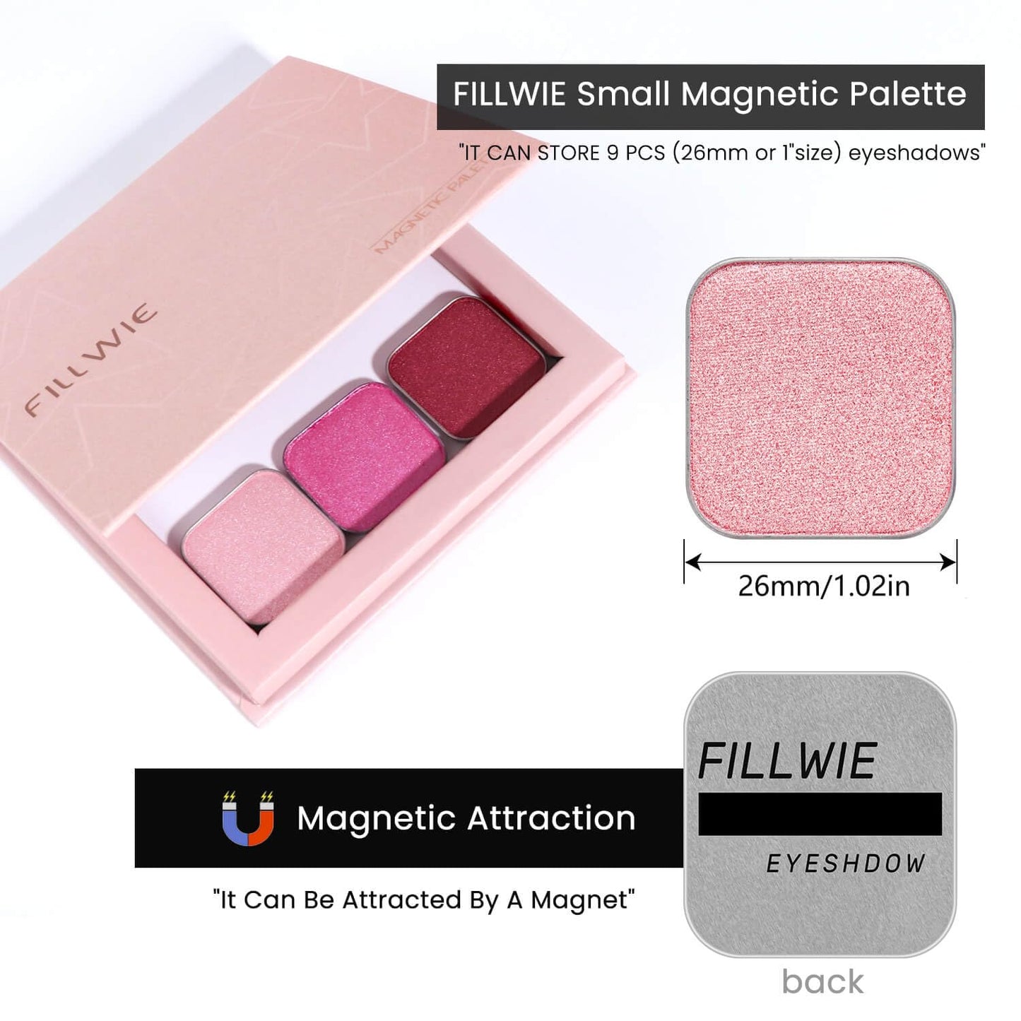 Magnetic Single Shimmer Pink Eyeshadow with Metal Pan, Light Pink Eyeshadow Refill Pan for hooded eyes, for DIY Empty Magnetic Palette (pink flamingo)