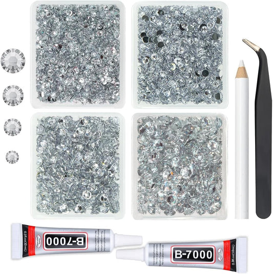 Silver Clear Resin Rhinestones w B7000 Jewelry Glue for Bedazzling Crafting 3mm-6mm Crystal White