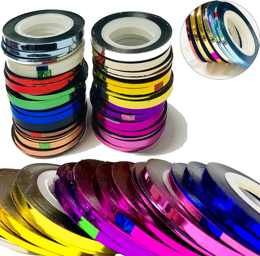 Nail Art Striping Tape Lines Kit 36 pcs 1mm 2mm 3mm Nail Tape Strips for Design DIY Silver Nails