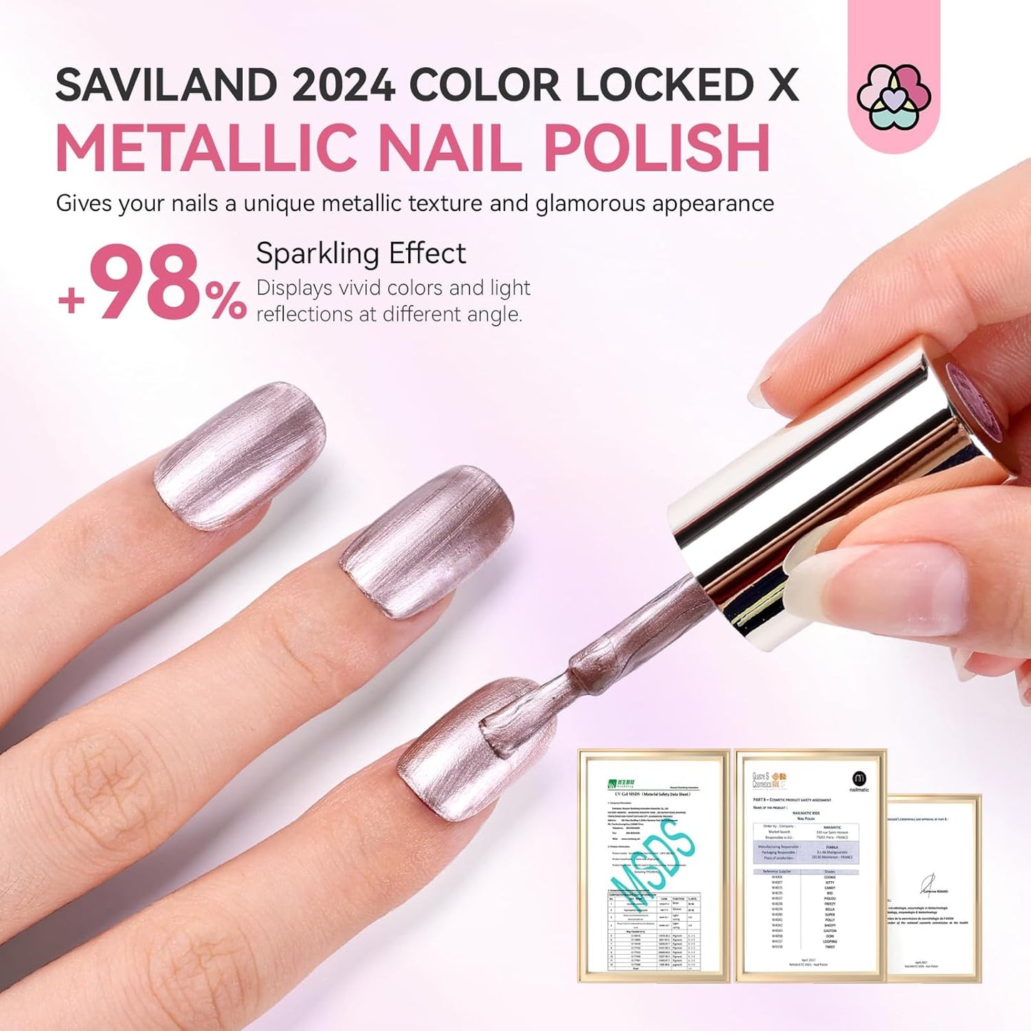 SAVILAND Metallic Nail Polish Rose Glod: Quick Dry Mirror Pink Nail Polish Regular Chrome Fingernail Polish Easy To Use & Remove No Curing Needed Bulk Nail Lacquer for Toes Nail Art DIY Home 0.34 oz