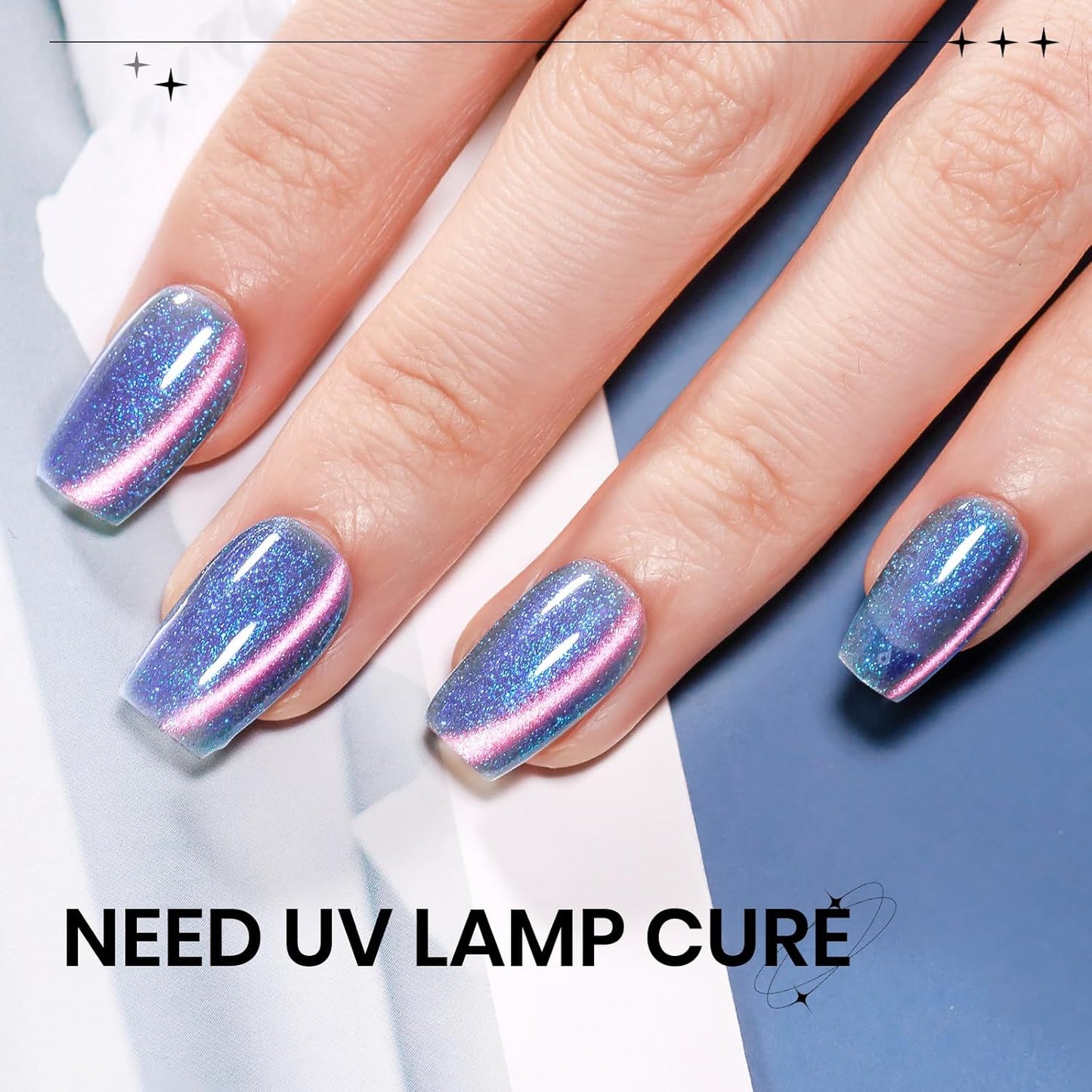 9D CatEye Gel Nail Polish Holographic Blue Aurora Magnetic Cat Eye Gel Reflective Glitter Shimmer Effect with Magnet Soak Off Salon DIY at Home