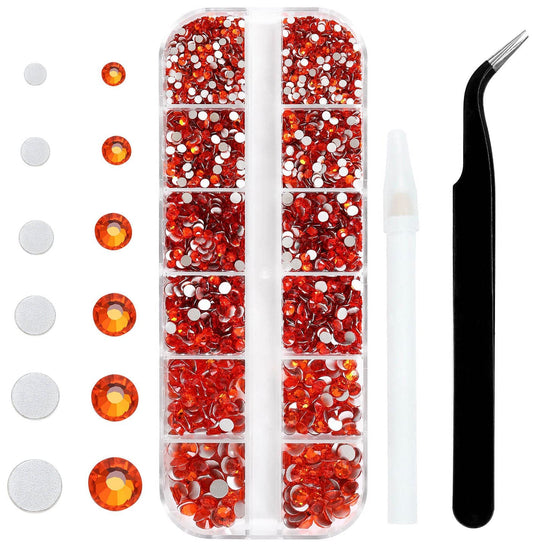 4240Pcs Orange Flatback Rhinestones 6 Sizes Crystal Diamonds for Nail Art Crafts Clothes Shoes with