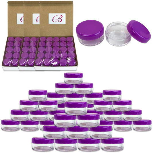 Beauticom 5G/5ML Round Clear Jars with Purple Lids for Cosmetics, Medication, Lab and Field
