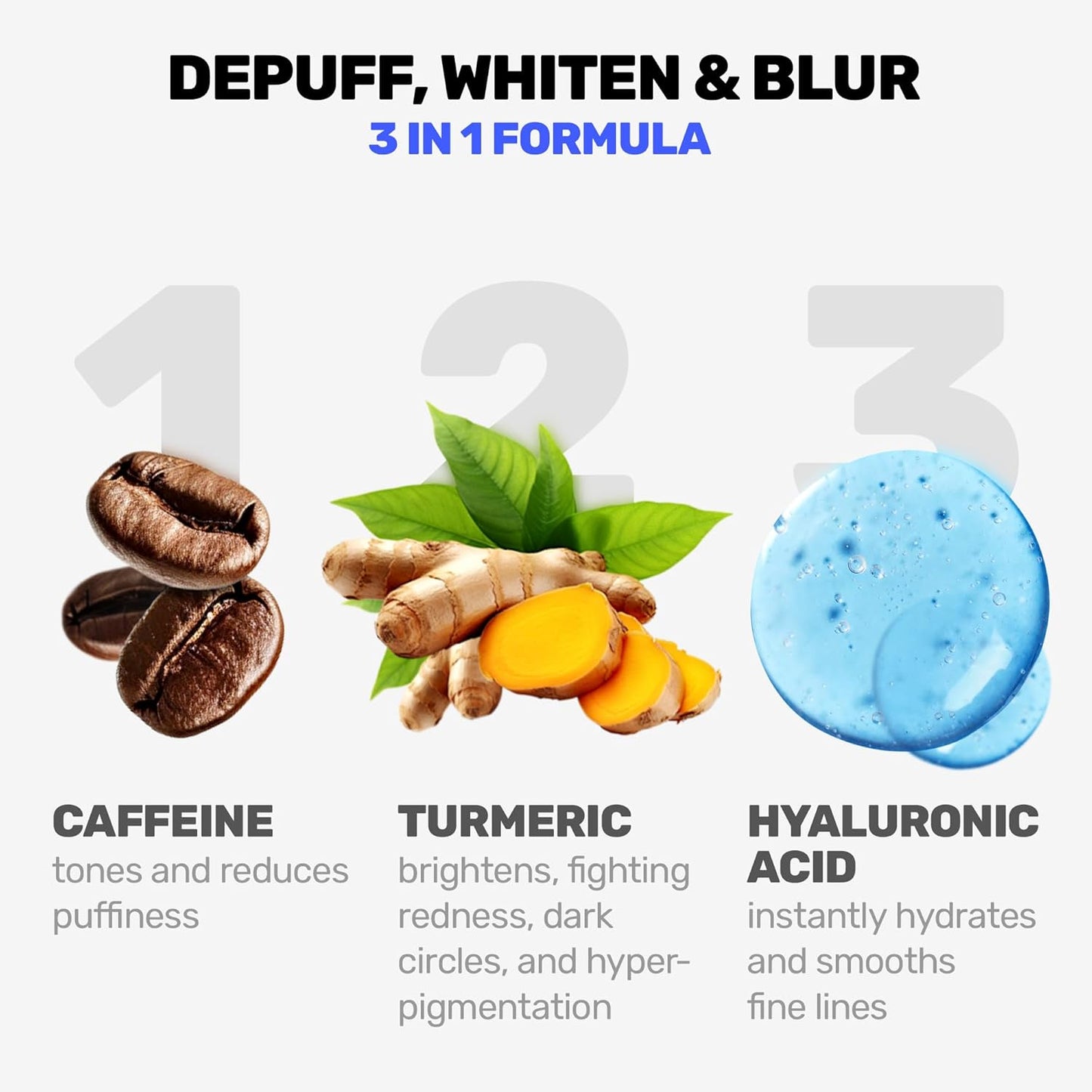 Under Eye Cream with Caffeine, Turmeric & Hyaluronic Acid | Vibrating Applicator & Snail Mucin | Anti-Aging Treatment to Reduce Wrinkles, Dark Circles, Puffiness, Bags Intense Hydration 0.7 oz