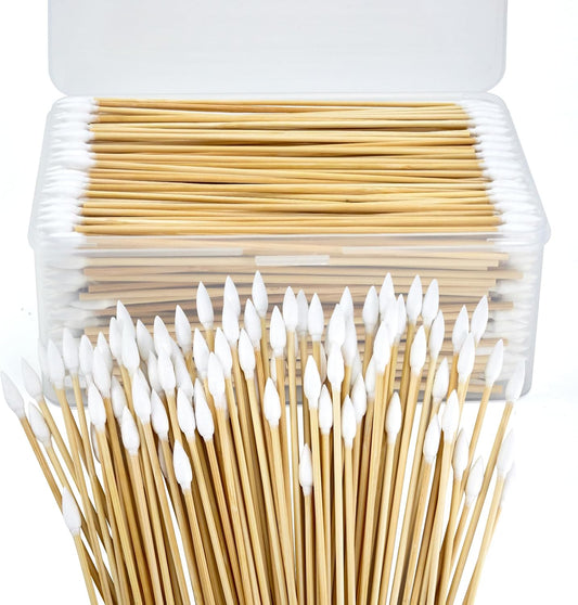 500/1000 Count 6'' Long Round/Pointed Cotton Swabs Durable Stem, Lint- Free Gun Cleaning Swabs Pure Cotton Tips for Gun Maintenance, Makeup, Pet Care, Equipment (Detailed Work)