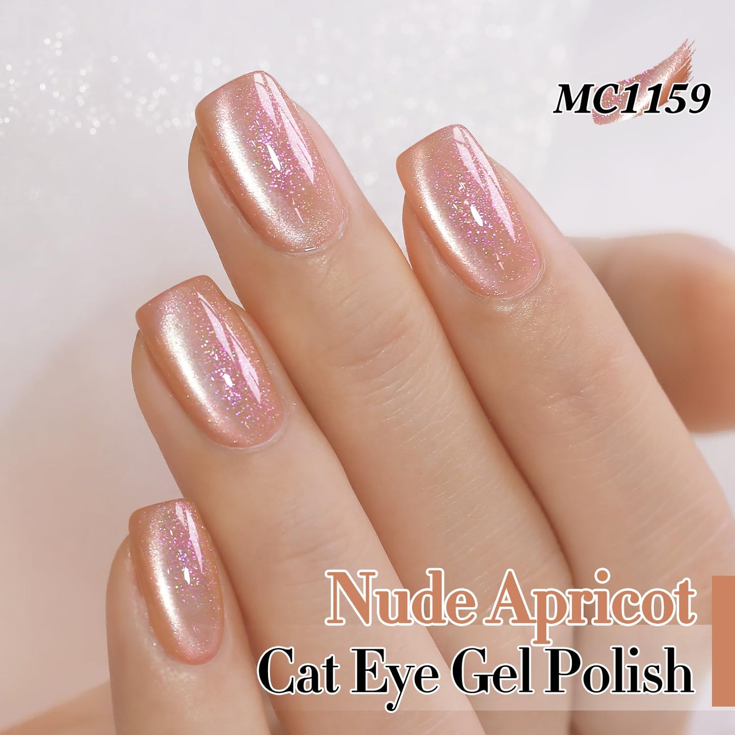 Double Rhythm 0.5 Oz Cat Eye Gel Polish with Magnet Same Color Same Bottle Holographic Glitter Shimmer Translucent Color Salon 15 ML Magnetic Nail Art (Nude Apricot-MC1159)