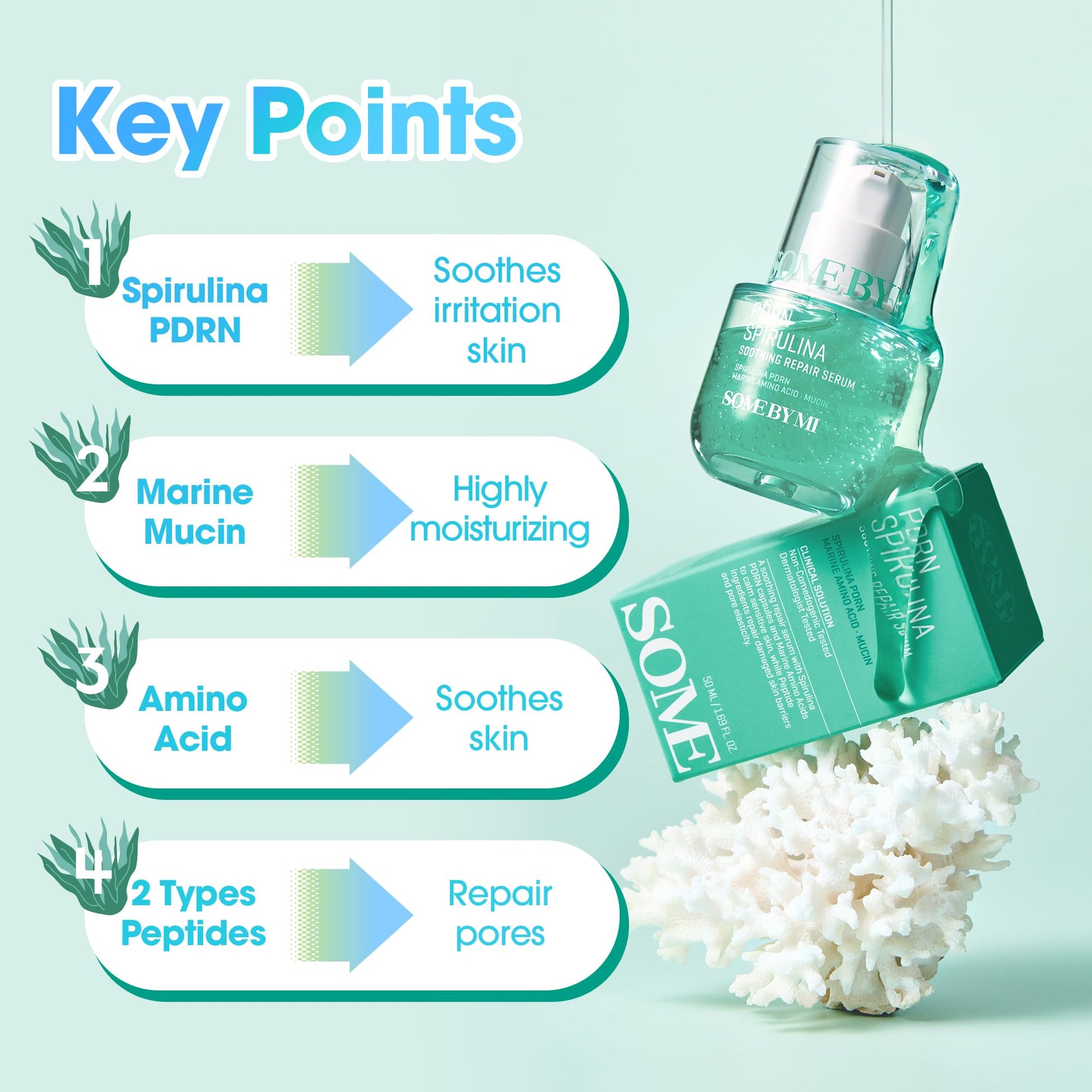 SOME BY MI PDRN Spirulina Soothing Repair Serum – 1.69oz, 50ml – Korean Vegan PDRN Serum for Face