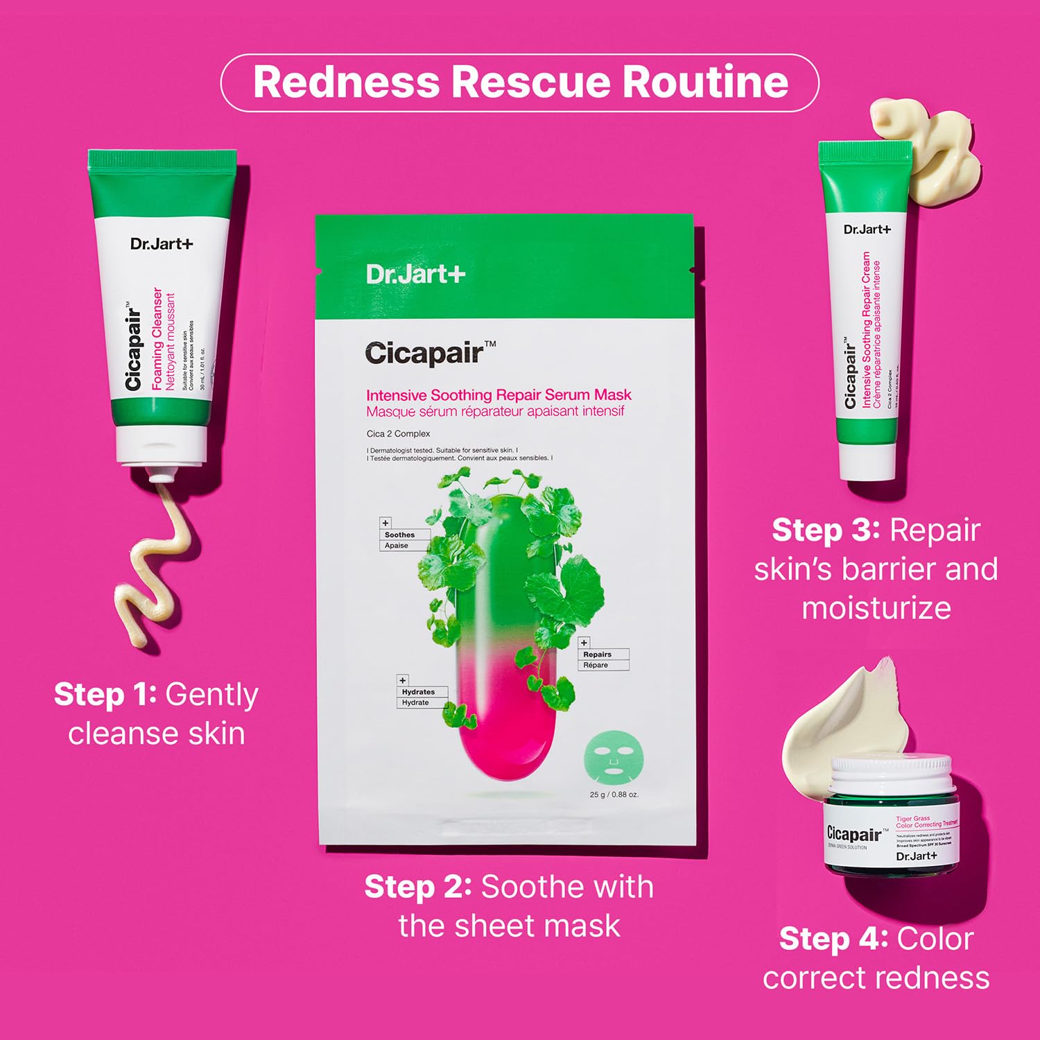 Dr.Jart+ Cicapair Redness Rescue Korean Skin Care Set, Travel Size Value Gift Set with Cicapair