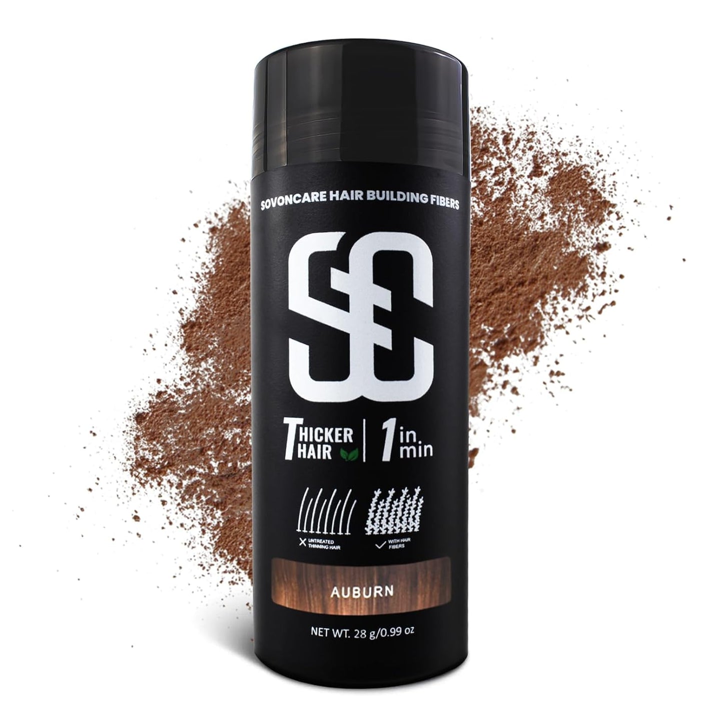 SOVONCARE Hair Fibers for Thinning Hair Auburn, Hair Building Fibers for Bald Spots Undetectable & Natural, Conceals Hair Loss Fill In Fine, Hair Powder Hair Thicker Instantly for Women & Men 28g