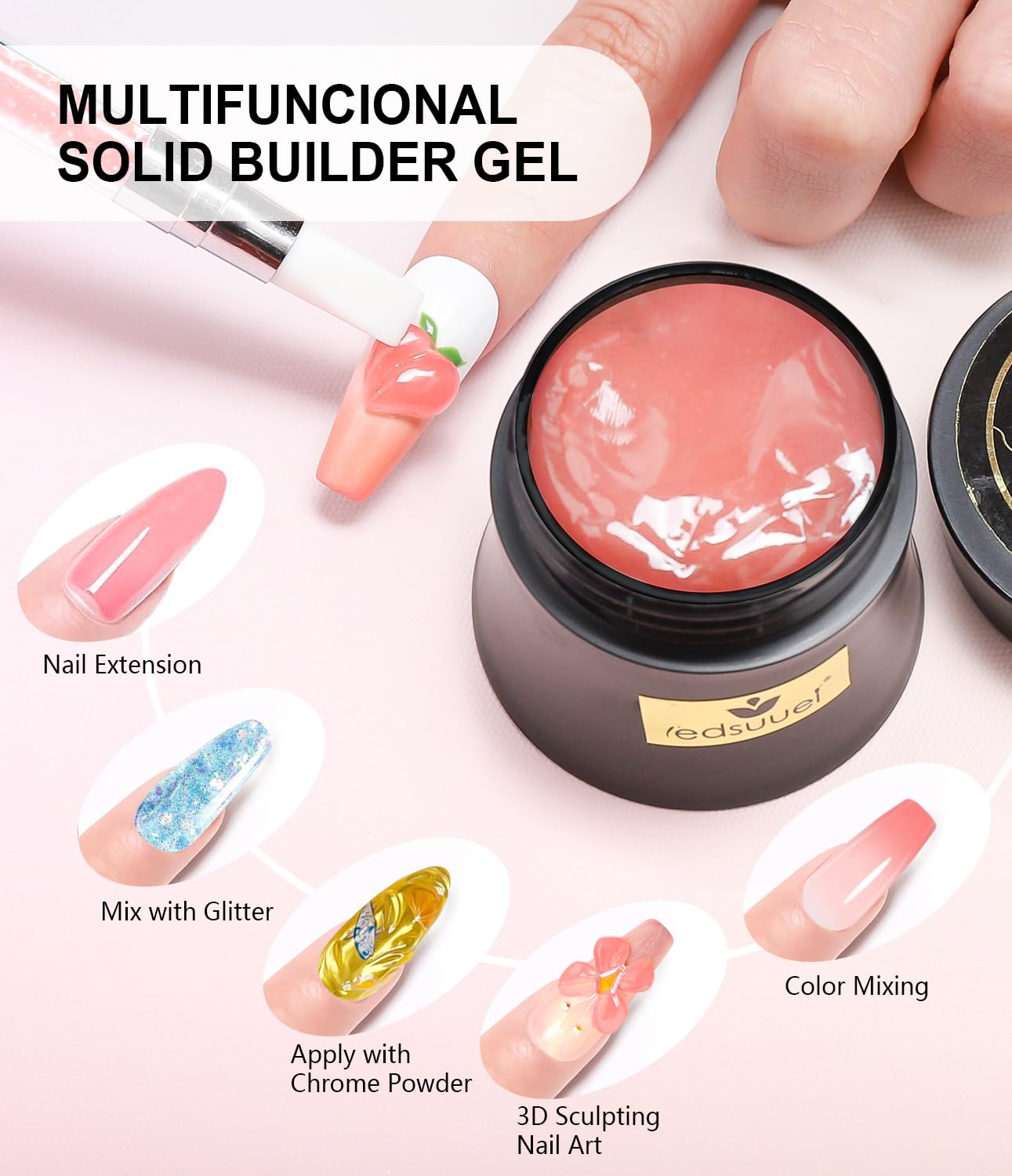 Solid Builder Gel for Nails LEDSUUEI - Nude 3D Nail Gel Sculpting Non-Sticky Hand Carving Glue Extension for Manicure Salon Home Decoration DIY 20g