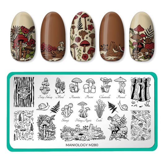 Maniology Magic Mushrooms Nail Stamping Plate | Mushroom Fungi Forests Snails Nail Designs Manicure