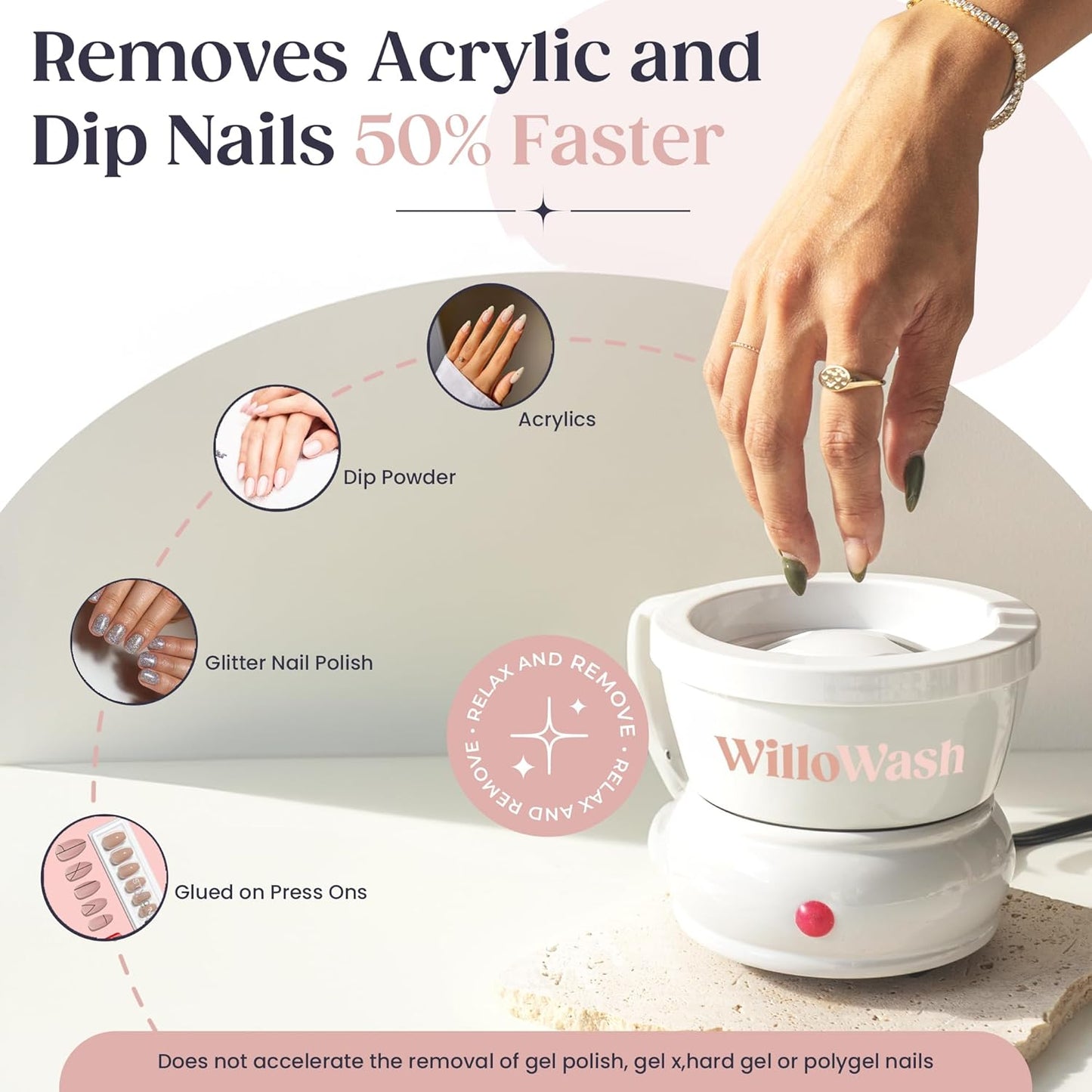 Willowash Electric Nail Soaking Bowl – Acetone-Proof Acrylic Nail Remover Kit for Home – Dip Powder & Acrylic Soak Off Bowl – 100% Pure Acetone Warmer Machine, Manicure Soaking Bowl with Tools