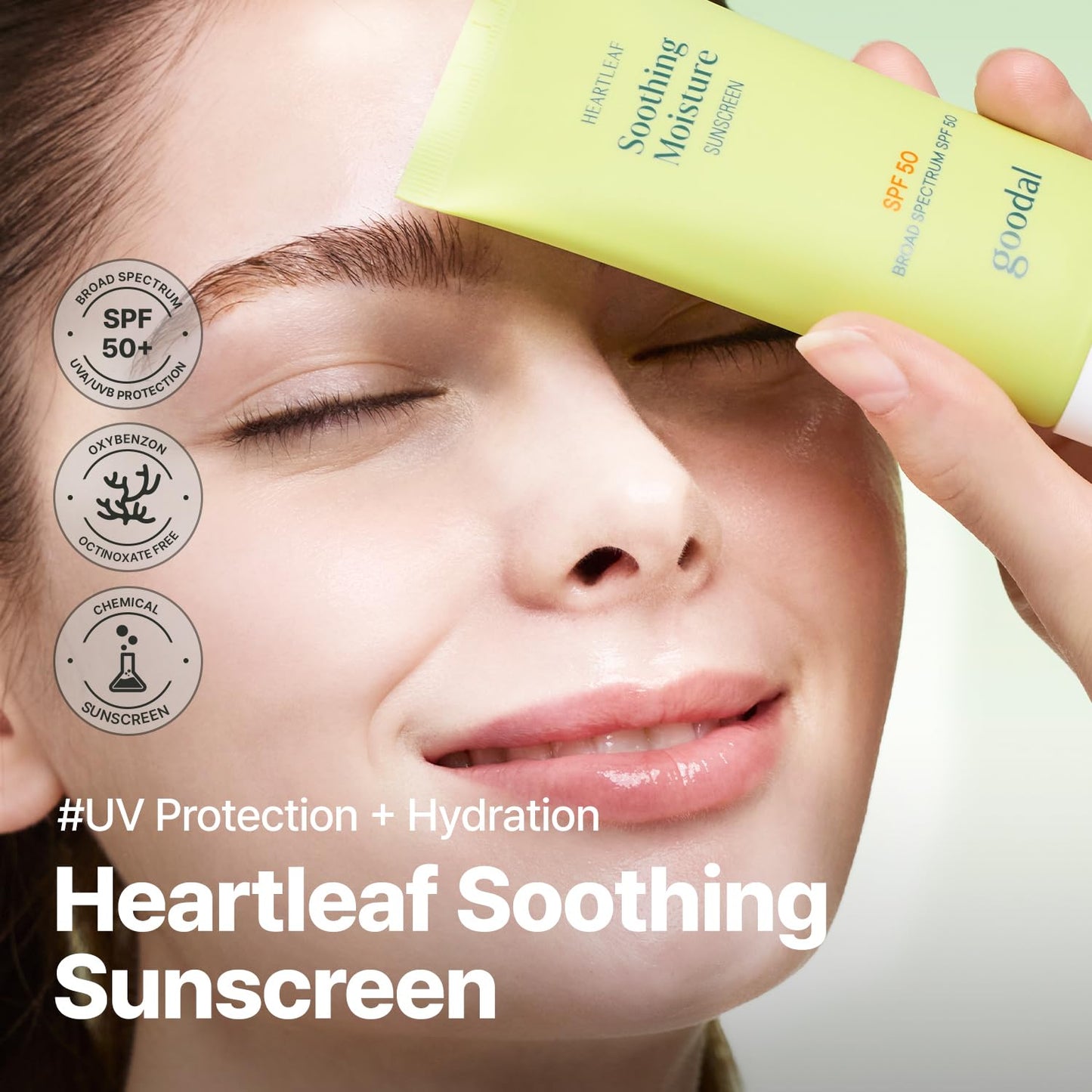 GOODAL Heartleaf Soothing Moisture Sunscreen, Broad Spectrum SPF 50, Hydrating Korean Face