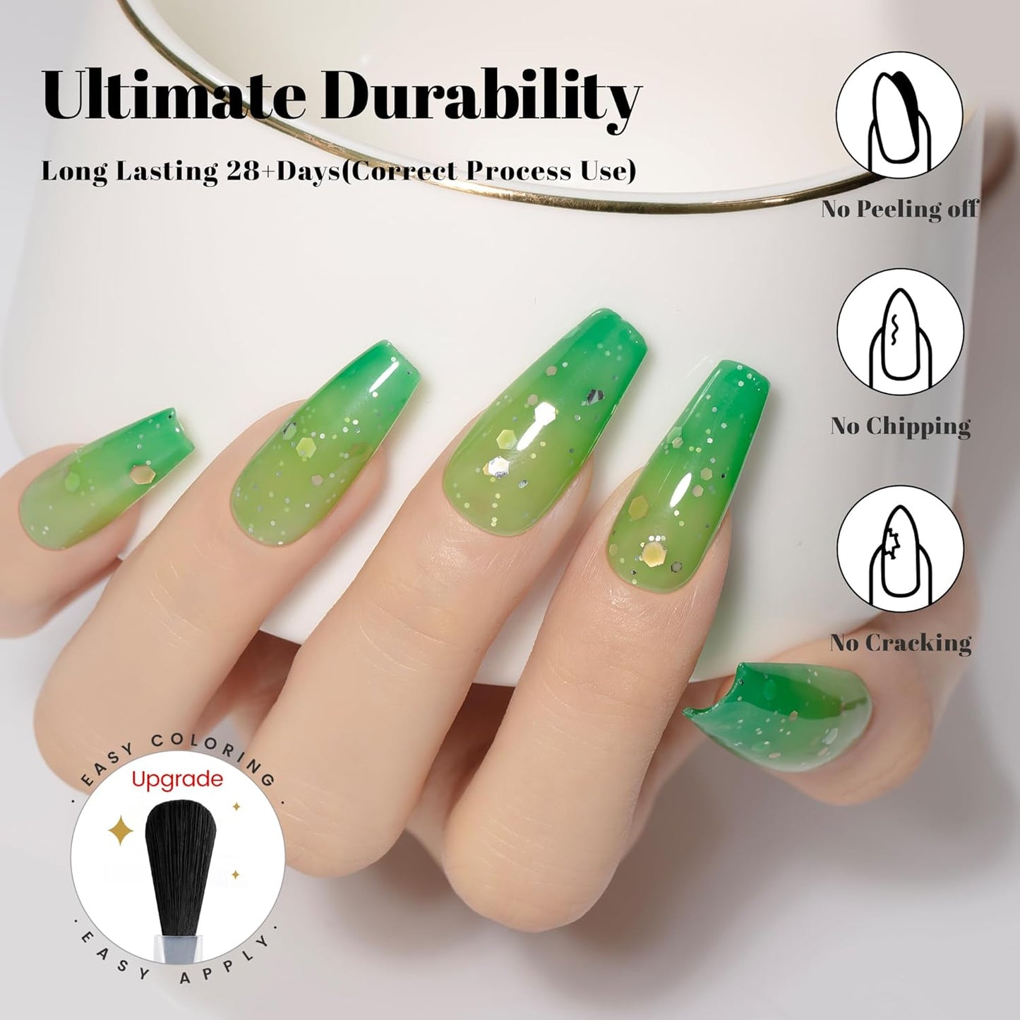 YTD Likomey Color Changing Gel Nail Polish,15ml Grass Green To Bright Green Shimmer Glitter Mood Temperature UV Gel,Fall Winter Yellow Thermal Ombre UV Color Nail Varnish,HEMA Free WB432