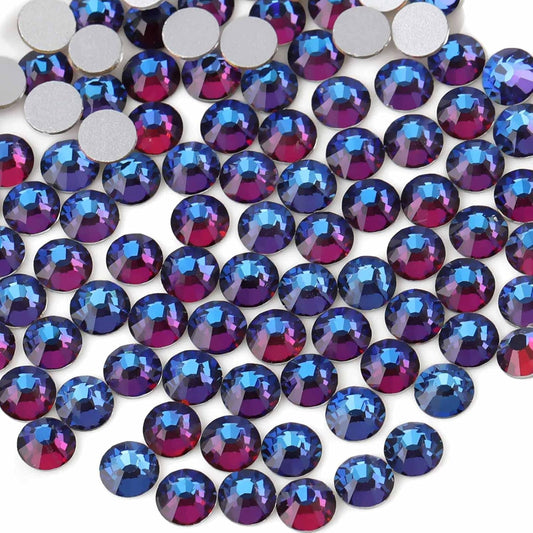 Beadsland 288pcs Flat Back Crystal Rhinestones Round Gems for Nail Art and Craft Glue Fix, Blue